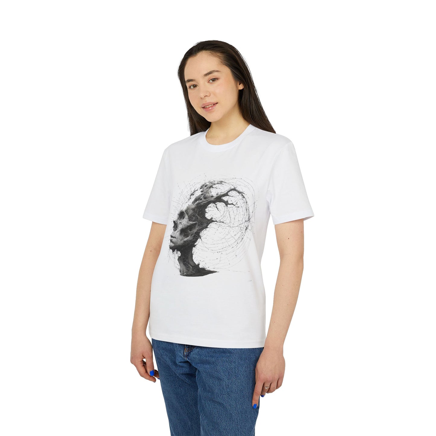 Ucique Echo Skull T-Shirt – Surreal Cosmic Anatomy Design | Organic Cotton Eco Streetwear