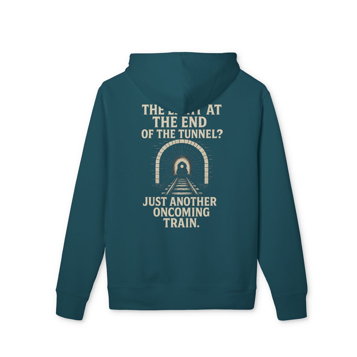 Ucique Organic Tunnel Hoodie – The Light at the End? Just Another Oncoming Train | Eco Gothic Sarcasm Streetwear