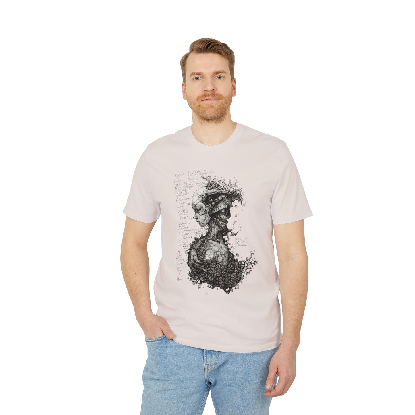 Ucique Dual Existence T-Shirt – Surreal Line-Art Fusion | Organic Cotton Eco Streetwear