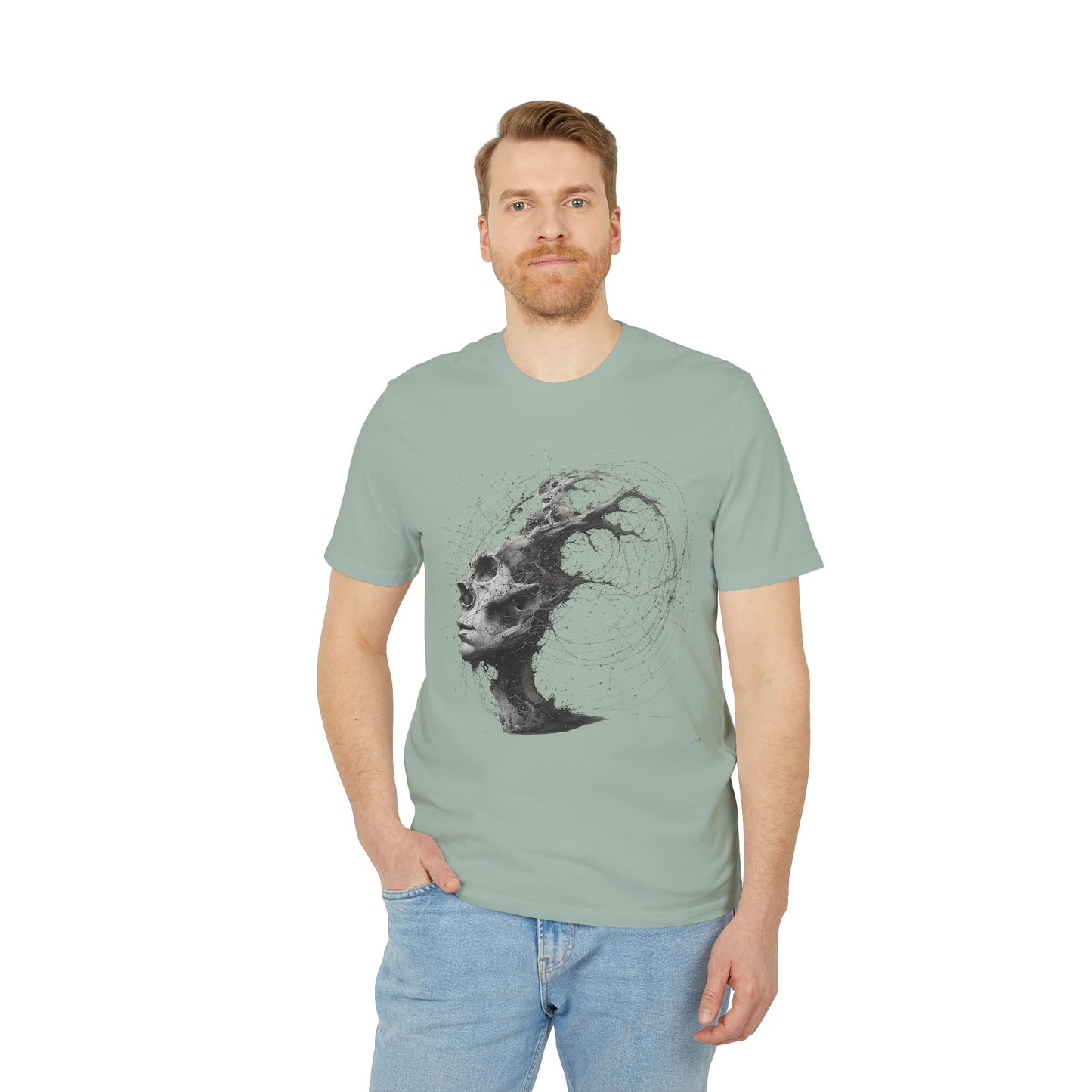 Ucique Echo Skull T-Shirt – Surreal Cosmic Anatomy Design | Organic Cotton Eco Streetwear