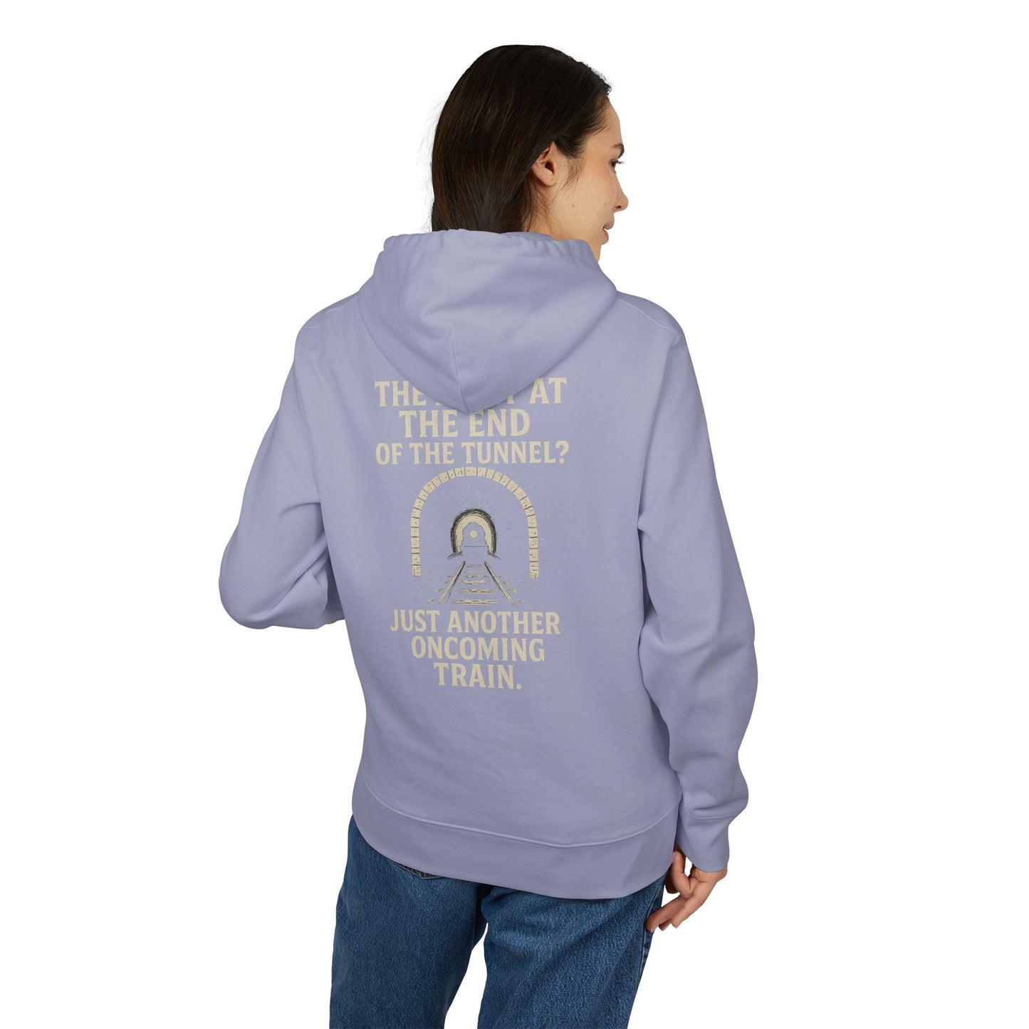 Ucique Organic Tunnel Hoodie – The Light at the End? Just Another Oncoming Train | Eco Gothic Sarcasm Streetwear