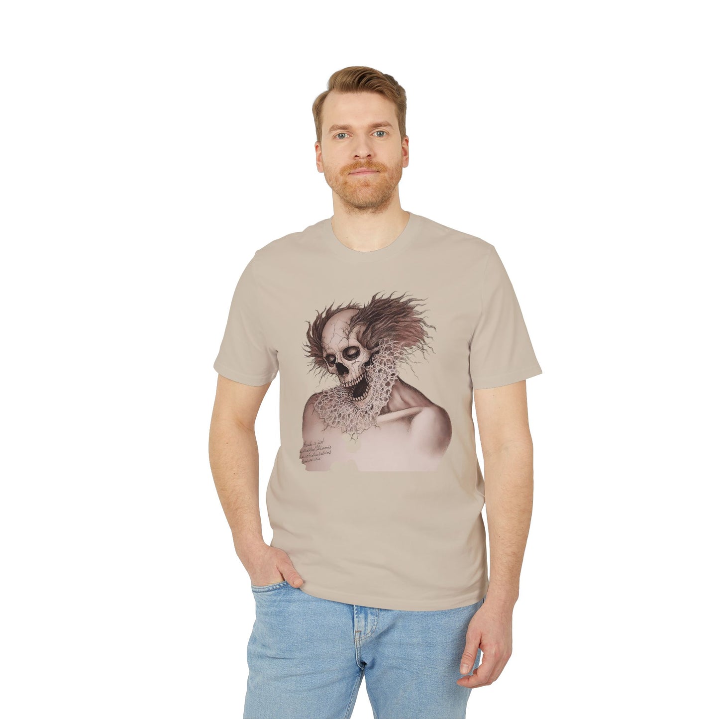 Ucique Bone Jester T-Shirt – Surreal Skull Portrait | Organic Cotton Eco Gothic Streetwear