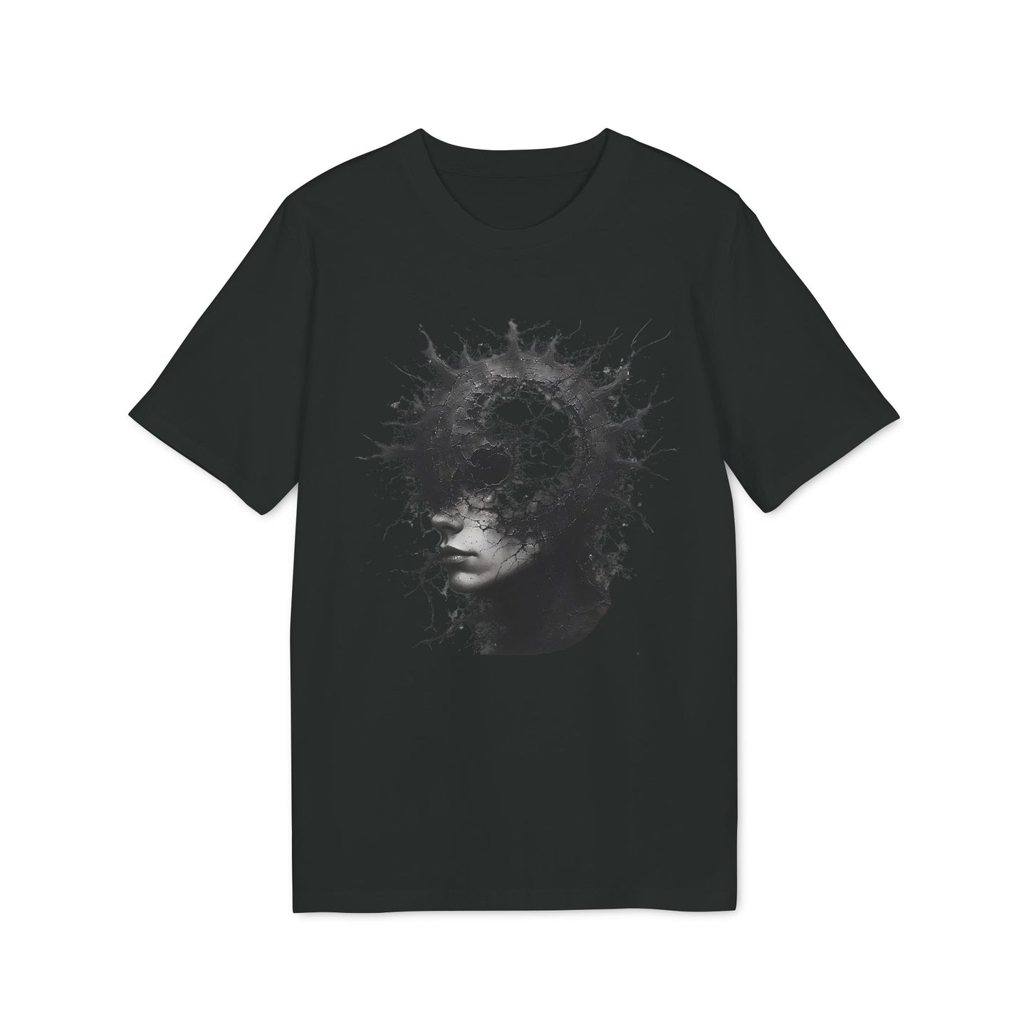 Ucique Spiral Mind T-Shirt – Surreal Cracked Head Design | Organic Cotton Eco Streetwear