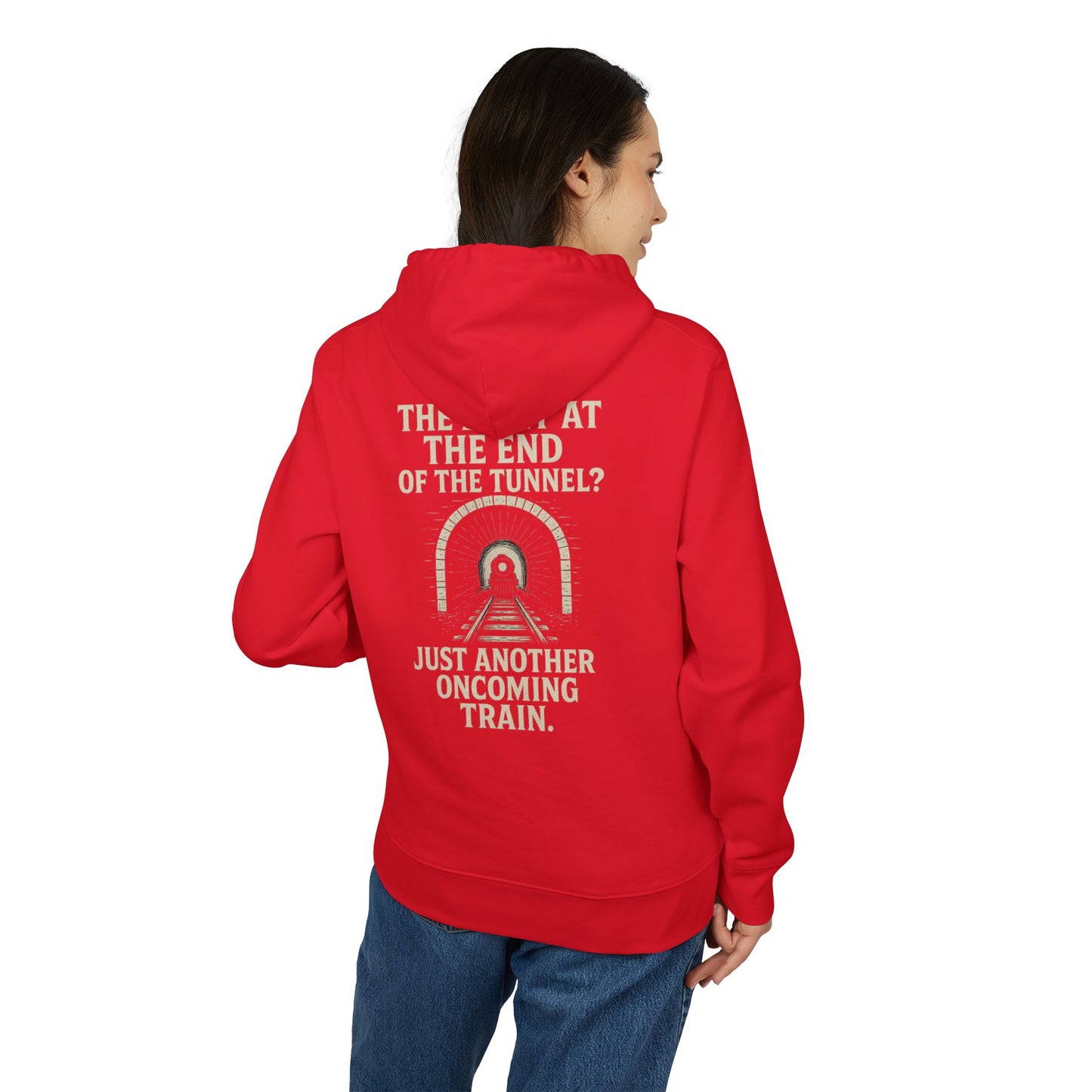 Ucique Organic Tunnel Hoodie – The Light at the End? Just Another Oncoming Train | Eco Gothic Sarcasm Streetwear