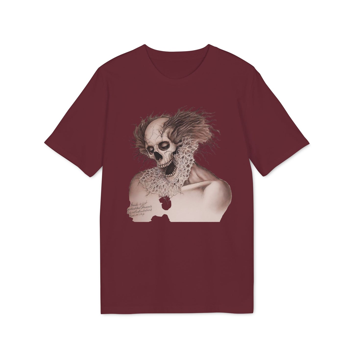 Ucique Bone Jester T-Shirt – Surreal Skull Portrait | Organic Cotton Eco Gothic Streetwear