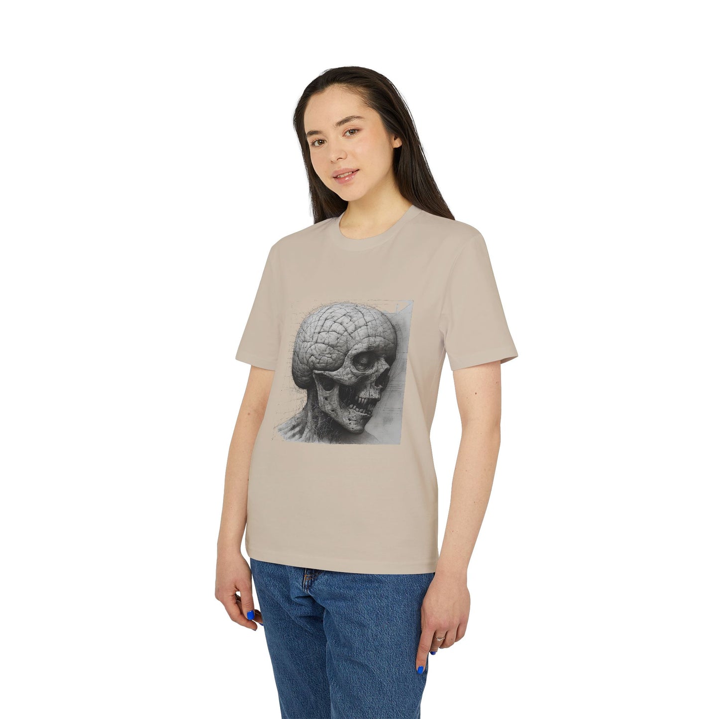 Ucique Mind Anatomy T-Shirt – Surreal Skull Blueprint Design | Organic Cotton Eco Streetwear