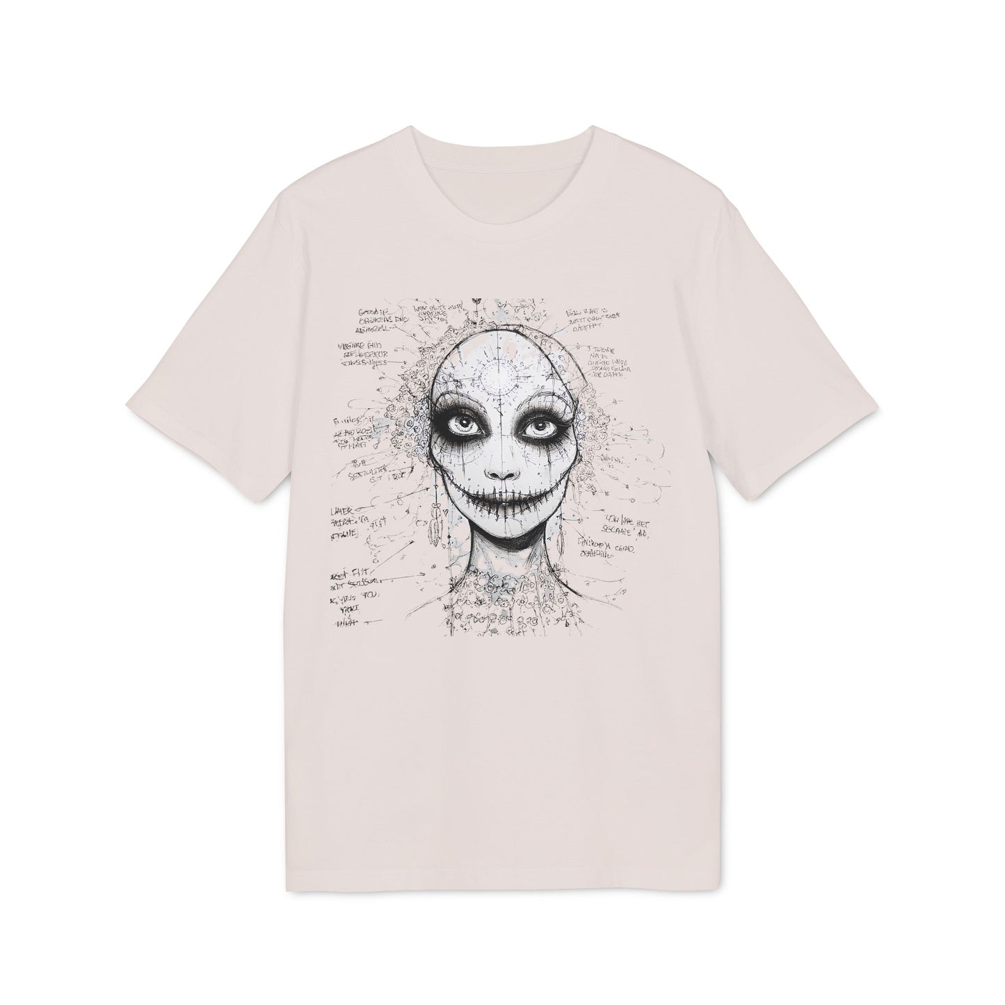 Ucique Stitched Smile T-Shirt – Surreal Gothic Face Design | Eco Unisex Streetwear