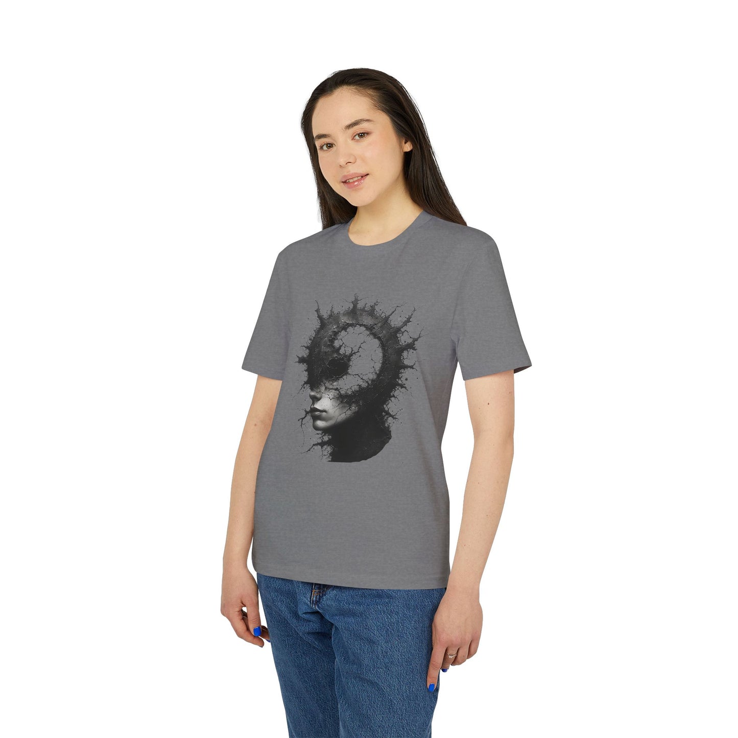 Ucique Spiral Mind T-Shirt – Surreal Cracked Head Design | Organic Cotton Eco Streetwear