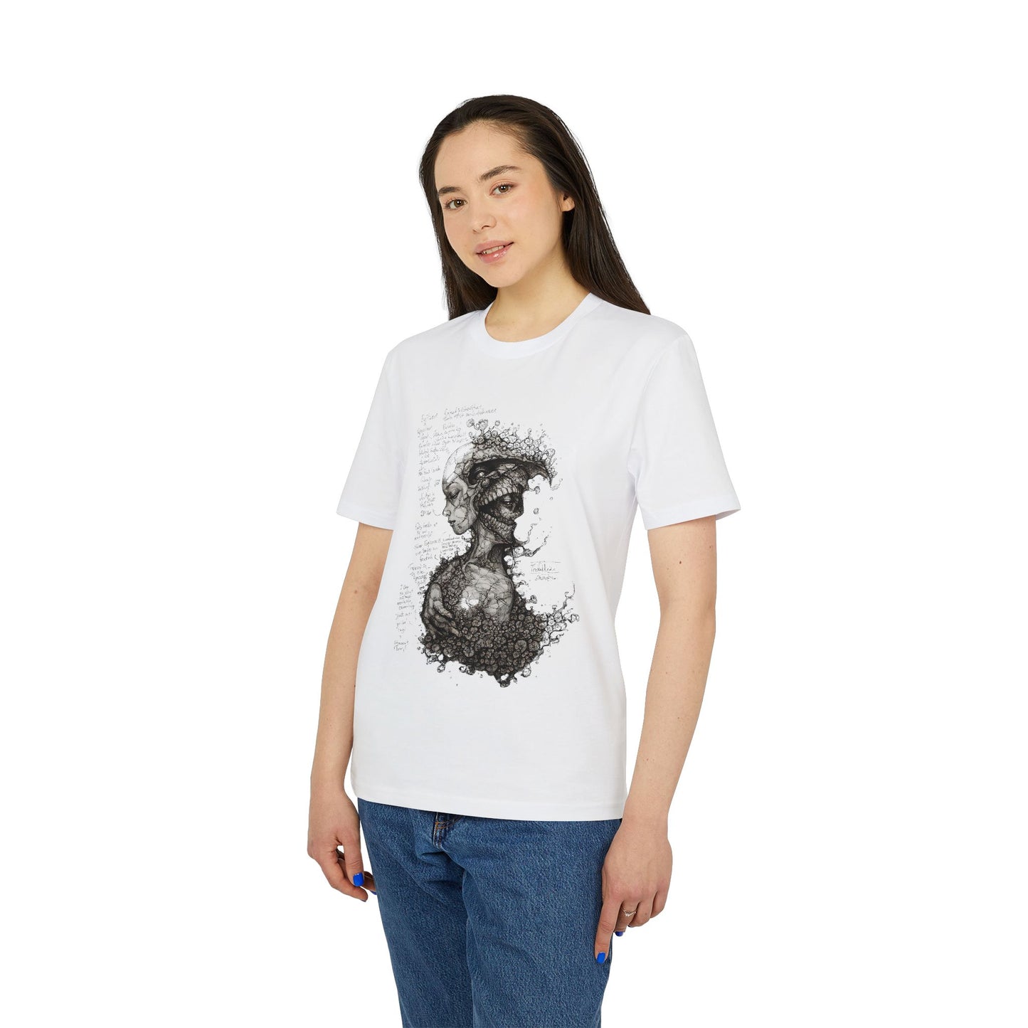 Ucique Dual Existence T-Shirt – Surreal Line-Art Fusion | Organic Cotton Eco Streetwear