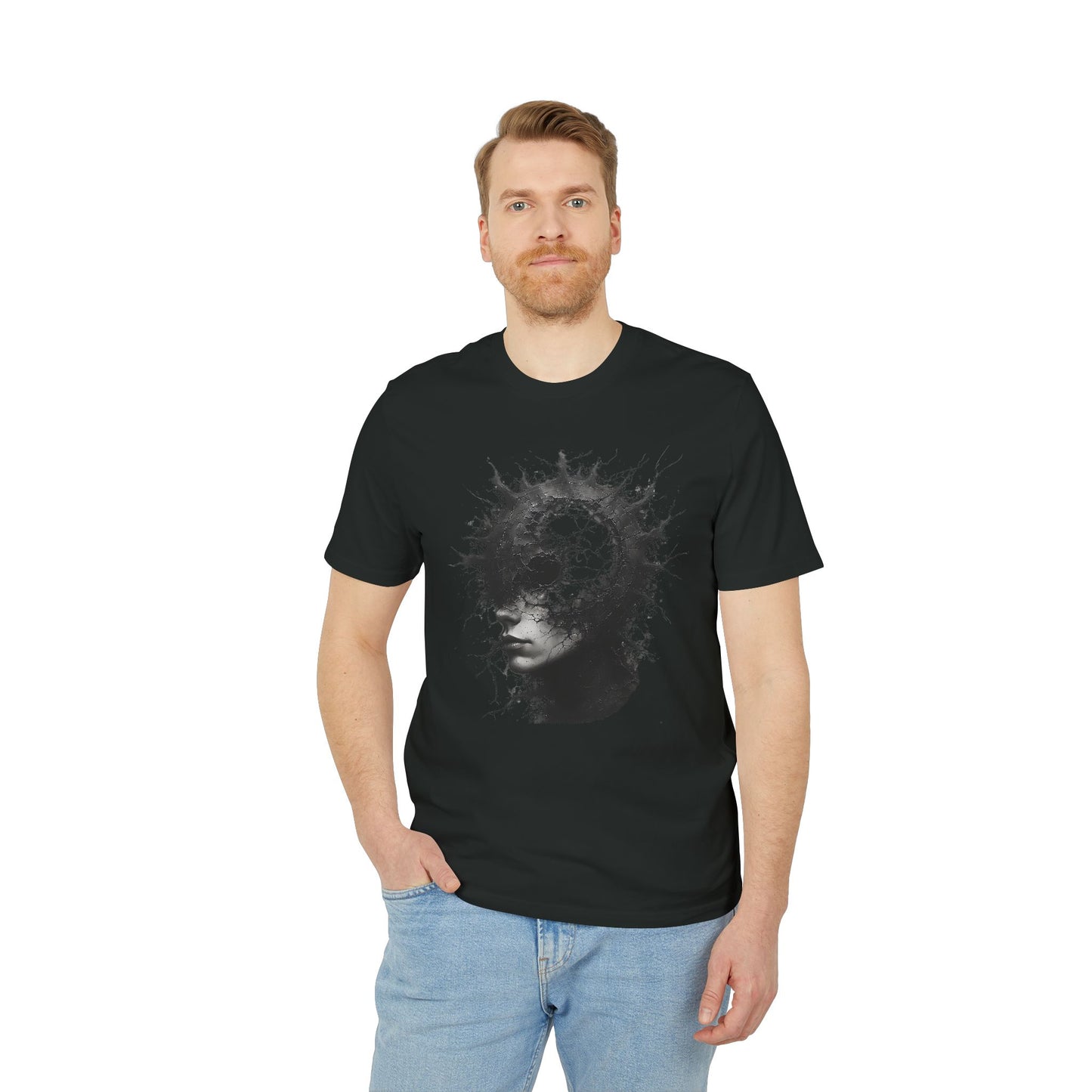 Ucique Spiral Mind T-Shirt – Surreal Cracked Head Design | Organic Cotton Eco Streetwear
