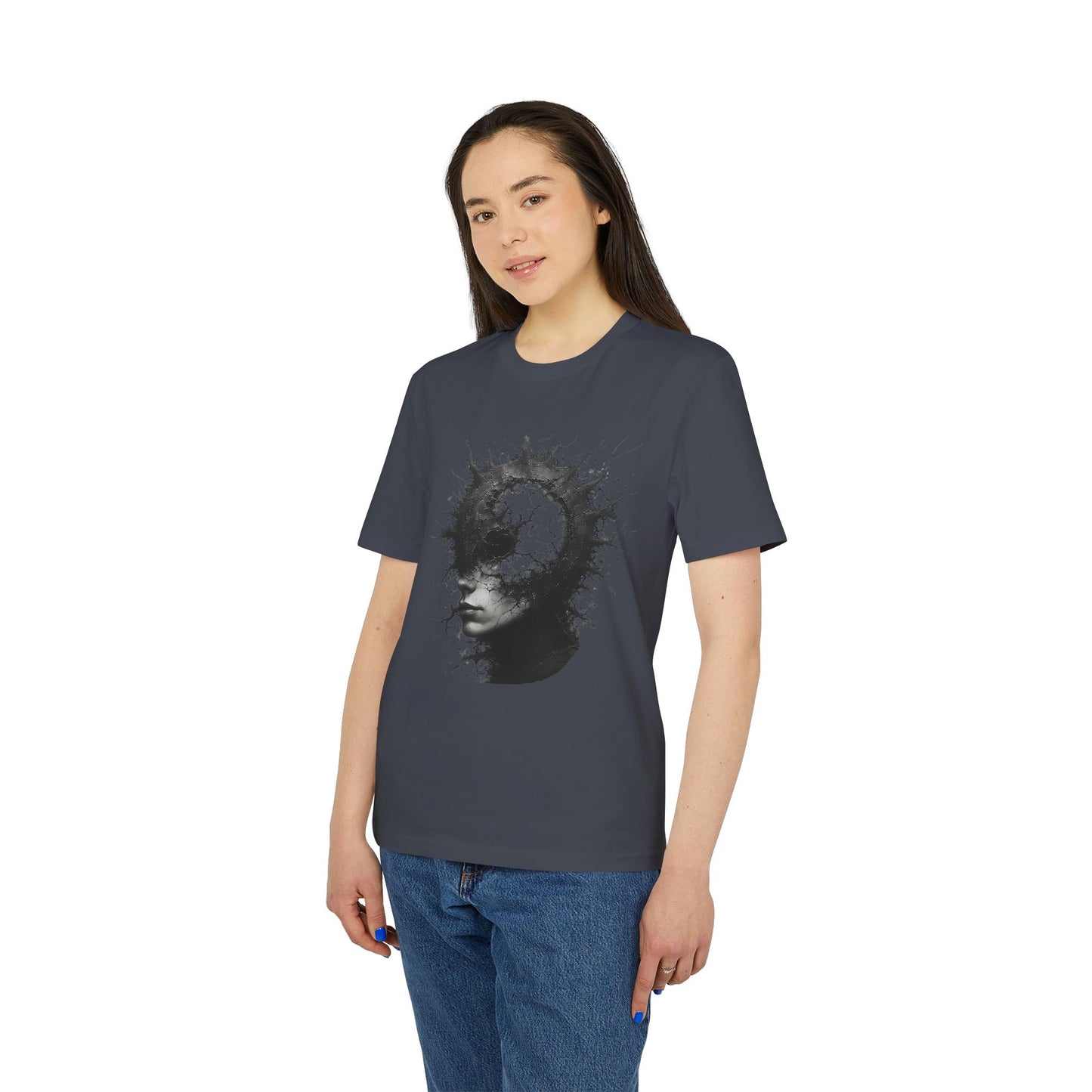 Ucique Spiral Mind T-Shirt – Surreal Cracked Head Design | Organic Cotton Eco Streetwear