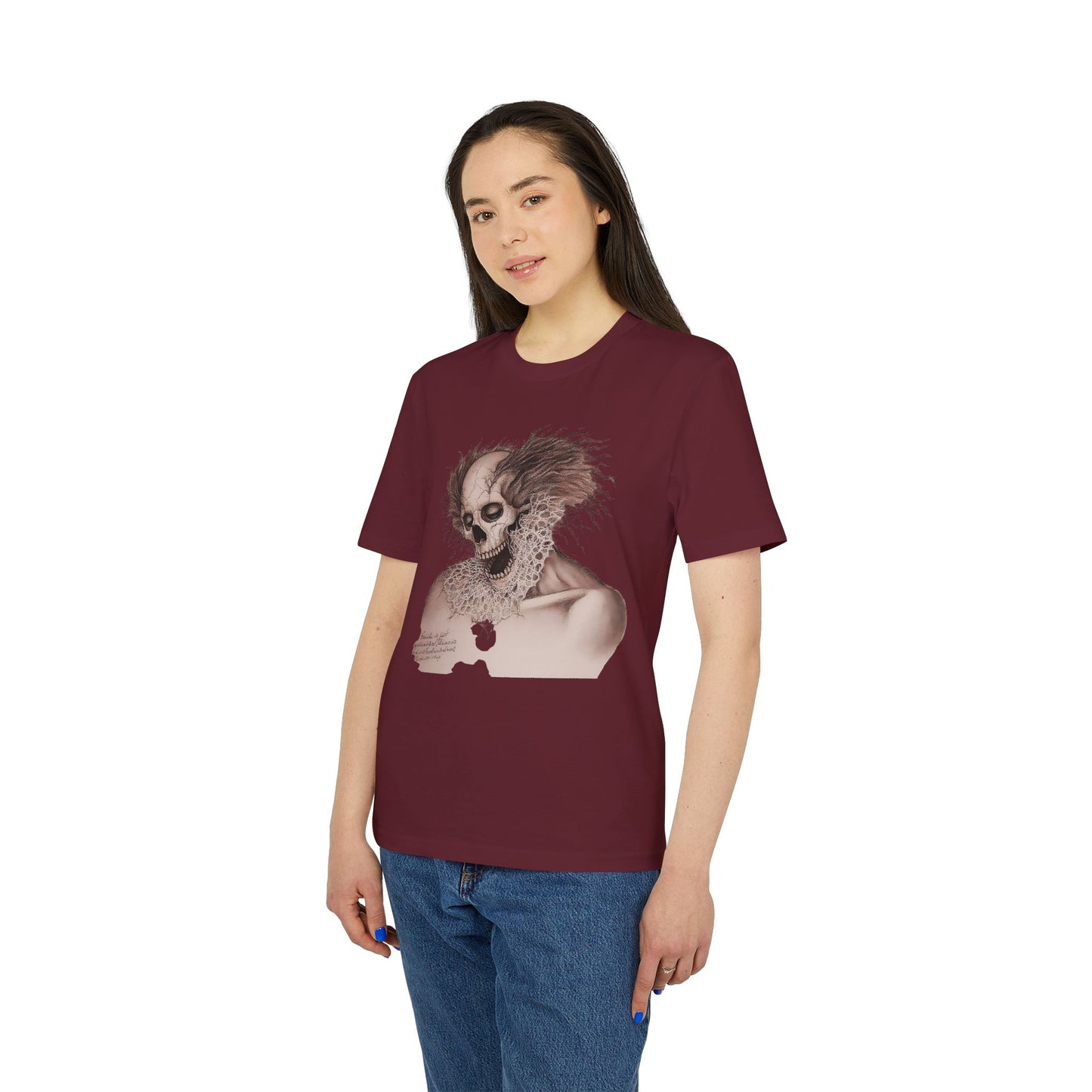 Ucique Bone Jester T-Shirt – Surreal Skull Portrait | Organic Cotton Eco Gothic Streetwear