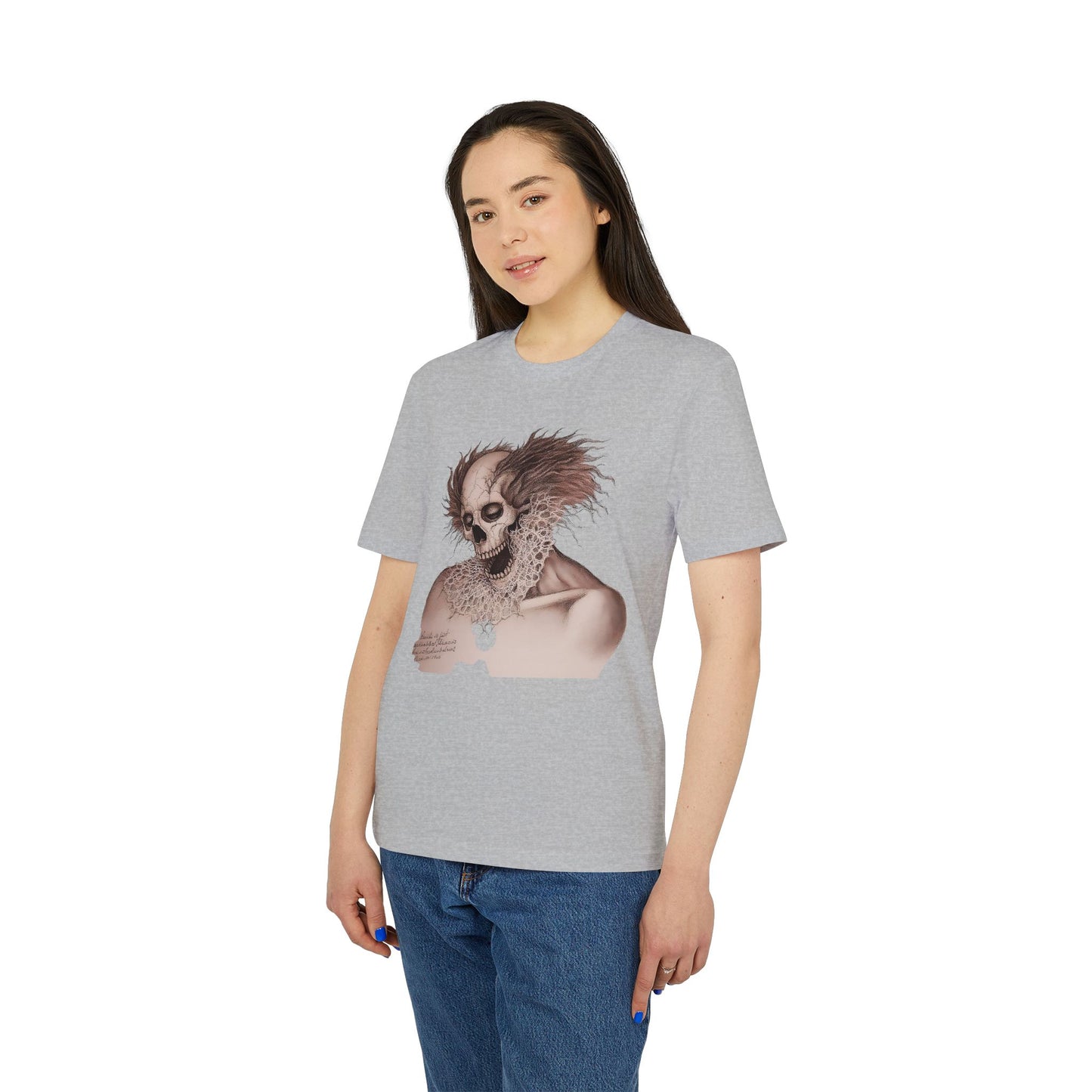 Ucique Bone Jester T-Shirt – Surreal Skull Portrait | Organic Cotton Eco Gothic Streetwear