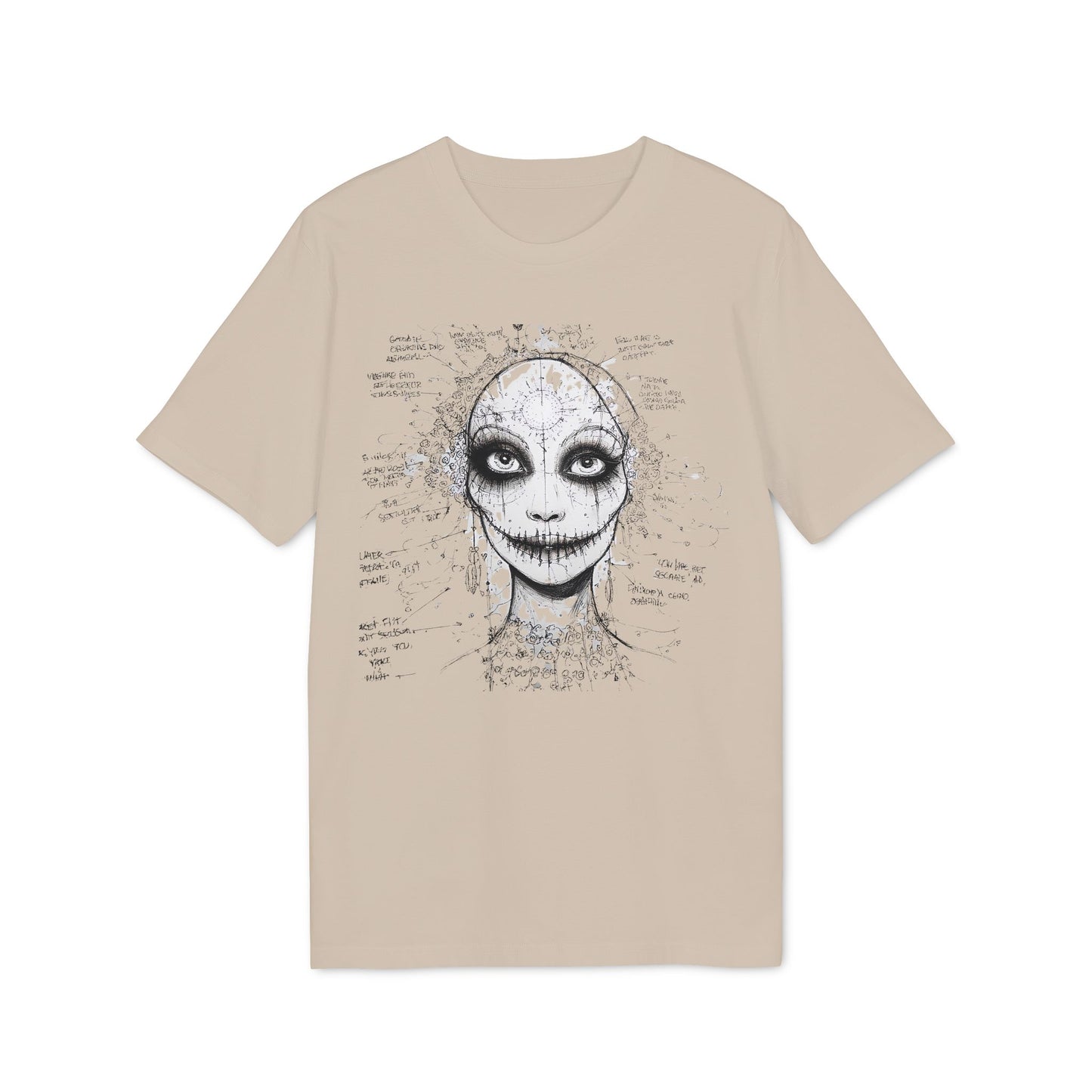 Ucique Stitched Smile T-Shirt – Surreal Gothic Face Design | Eco Unisex Streetwear