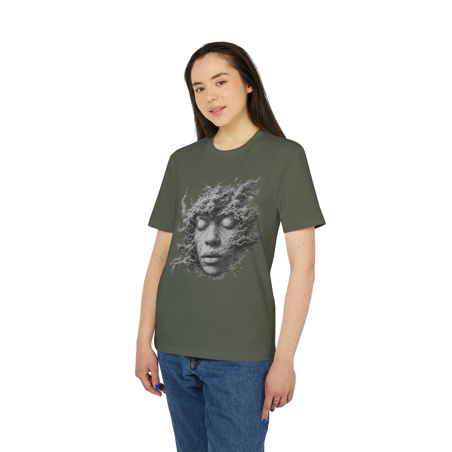 Ucique Dust of Silence T-Shirt – Surreal Face Fragment Design | Organic Cotton Eco Streetwear