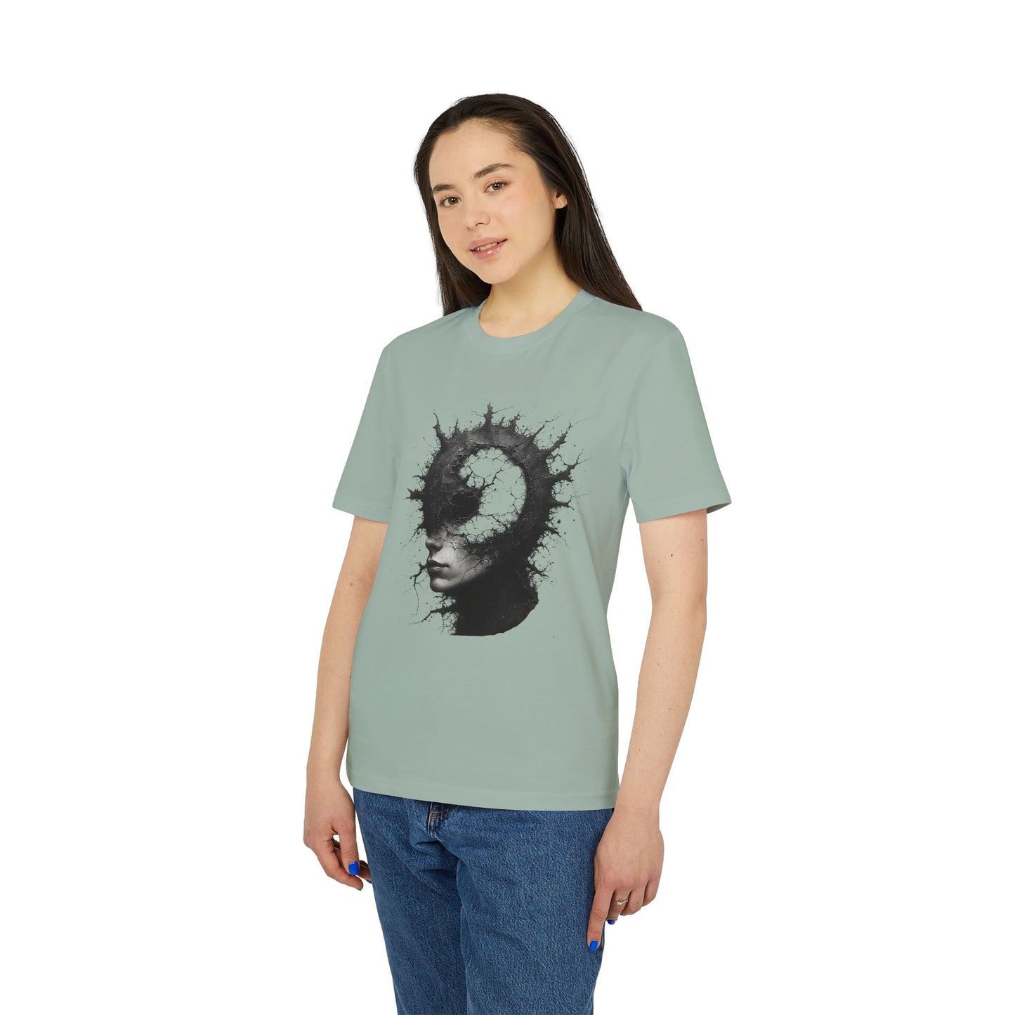Ucique Spiral Mind T-Shirt – Surreal Cracked Head Design | Organic Cotton Eco Streetwear