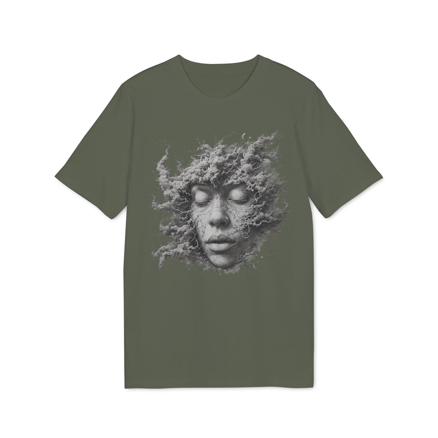 Ucique Dust of Silence T-Shirt – Surreal Face Fragment Design | Organic Cotton Eco Streetwear