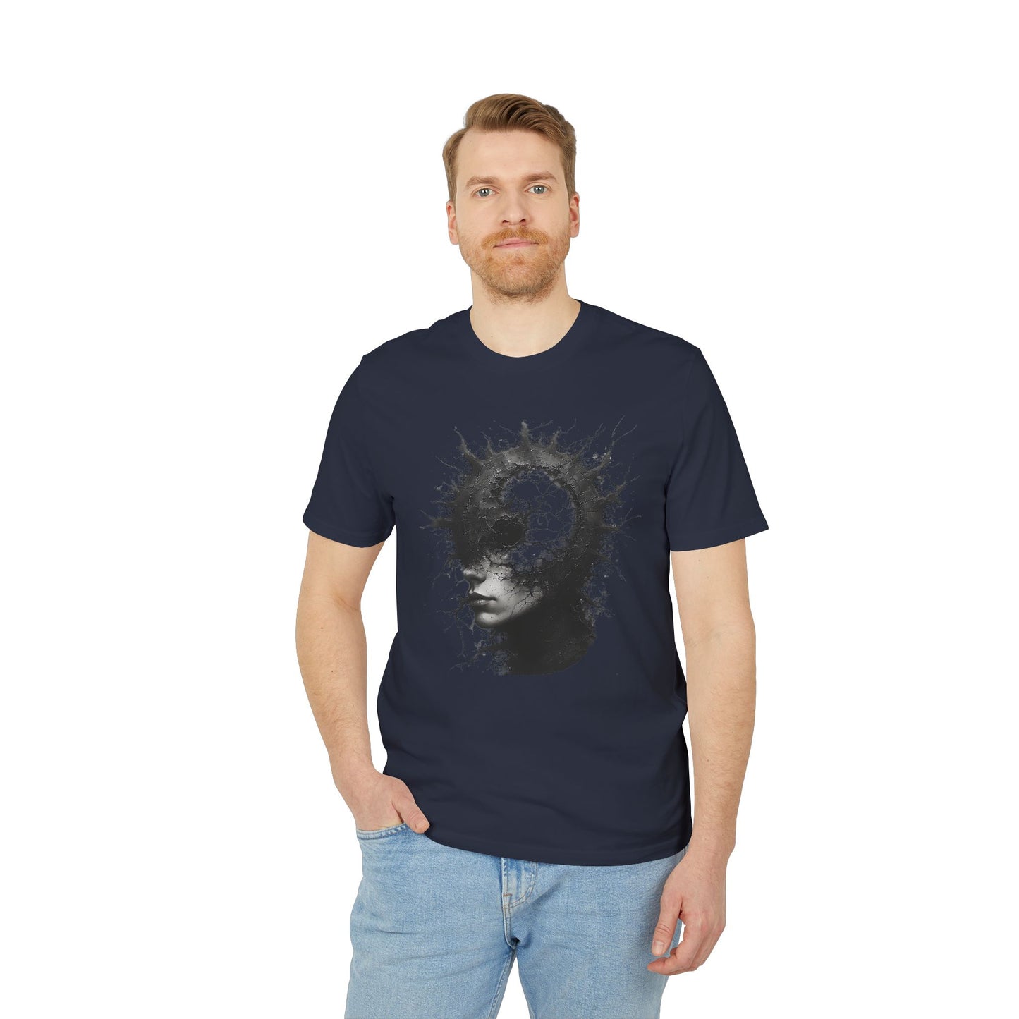 Ucique Spiral Mind T-Shirt – Surreal Cracked Head Design | Organic Cotton Eco Streetwear