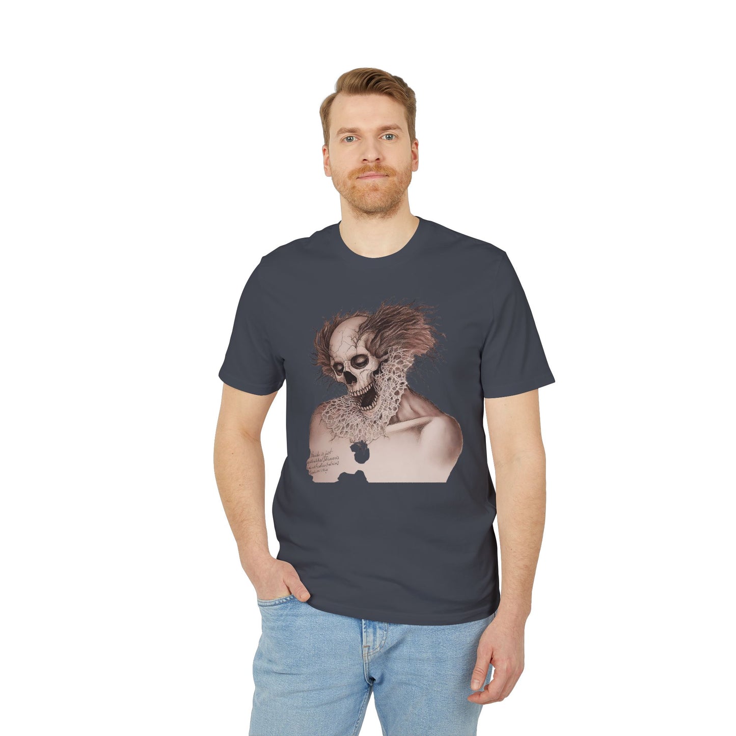 Ucique Bone Jester T-Shirt – Surreal Skull Portrait | Organic Cotton Eco Gothic Streetwear