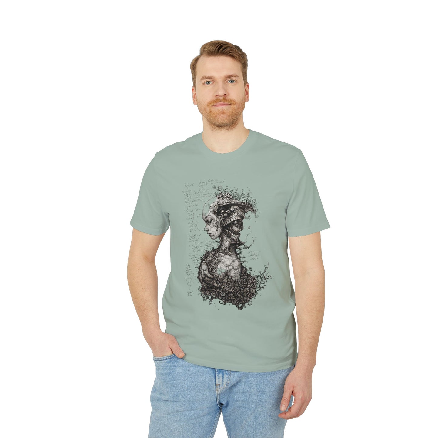 Ucique Dual Existence T-Shirt – Surreal Line-Art Fusion | Organic Cotton Eco Streetwear