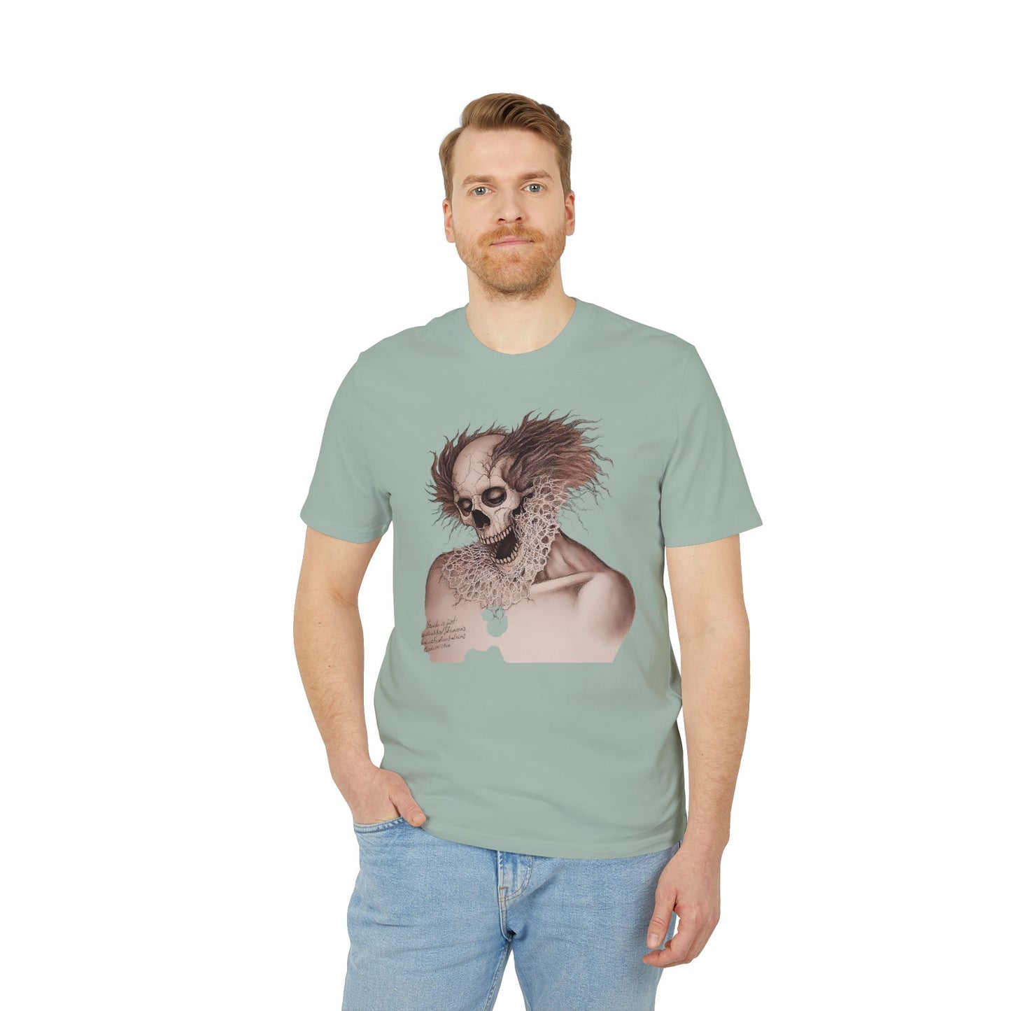 Ucique Bone Jester T-Shirt – Surreal Skull Portrait | Organic Cotton Eco Gothic Streetwear