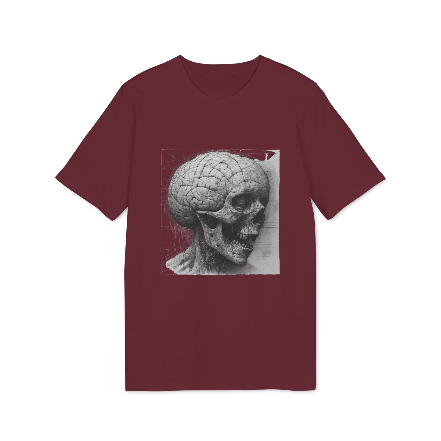 Ucique Mind Anatomy T-Shirt – Surreal Skull Blueprint Design | Organic Cotton Eco Streetwear