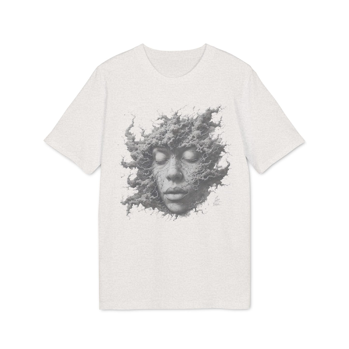 Ucique Dust of Silence T-Shirt – Surreal Face Fragment Design | Organic Cotton Eco Streetwear