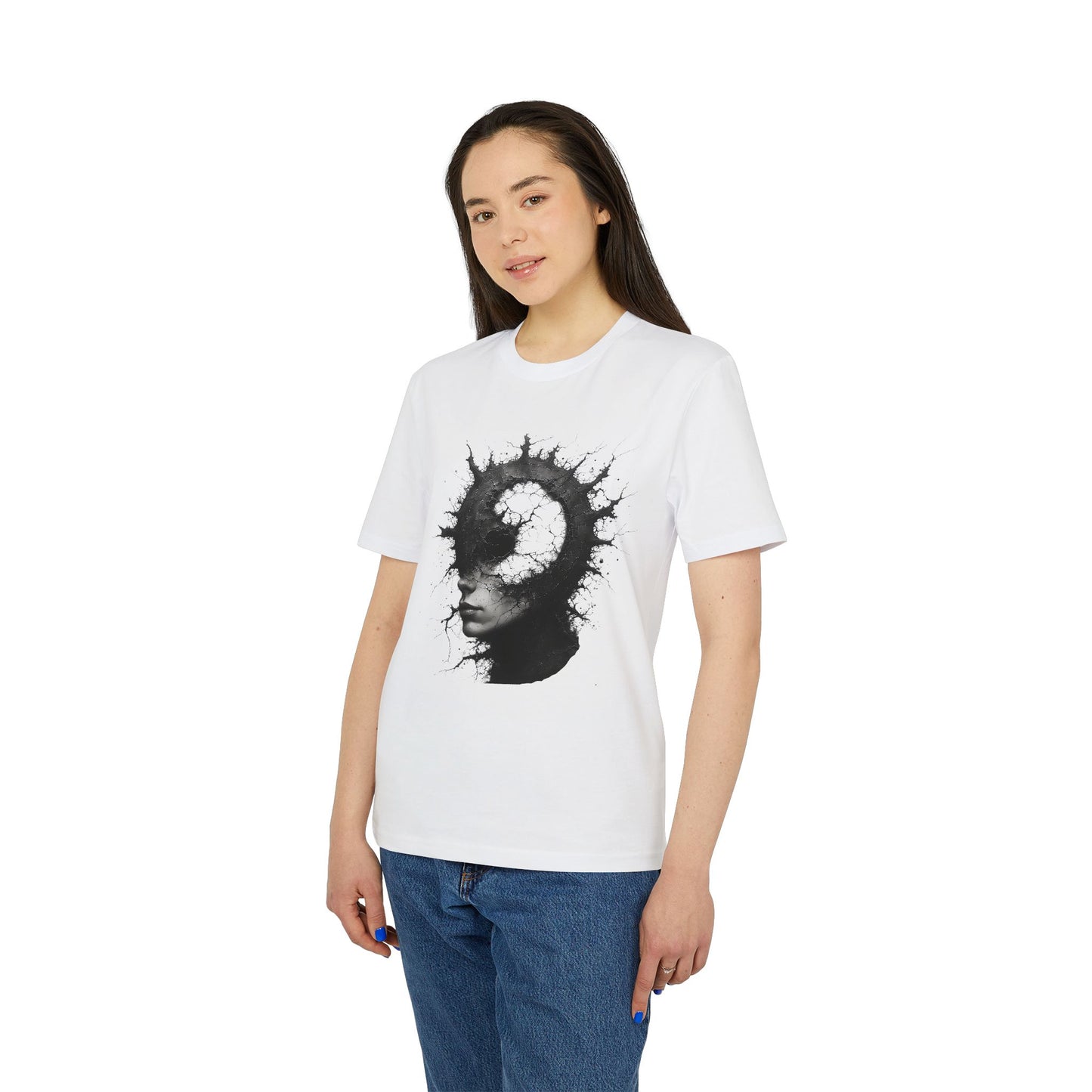 Ucique Spiral Mind T-Shirt – Surreal Cracked Head Design | Organic Cotton Eco Streetwear