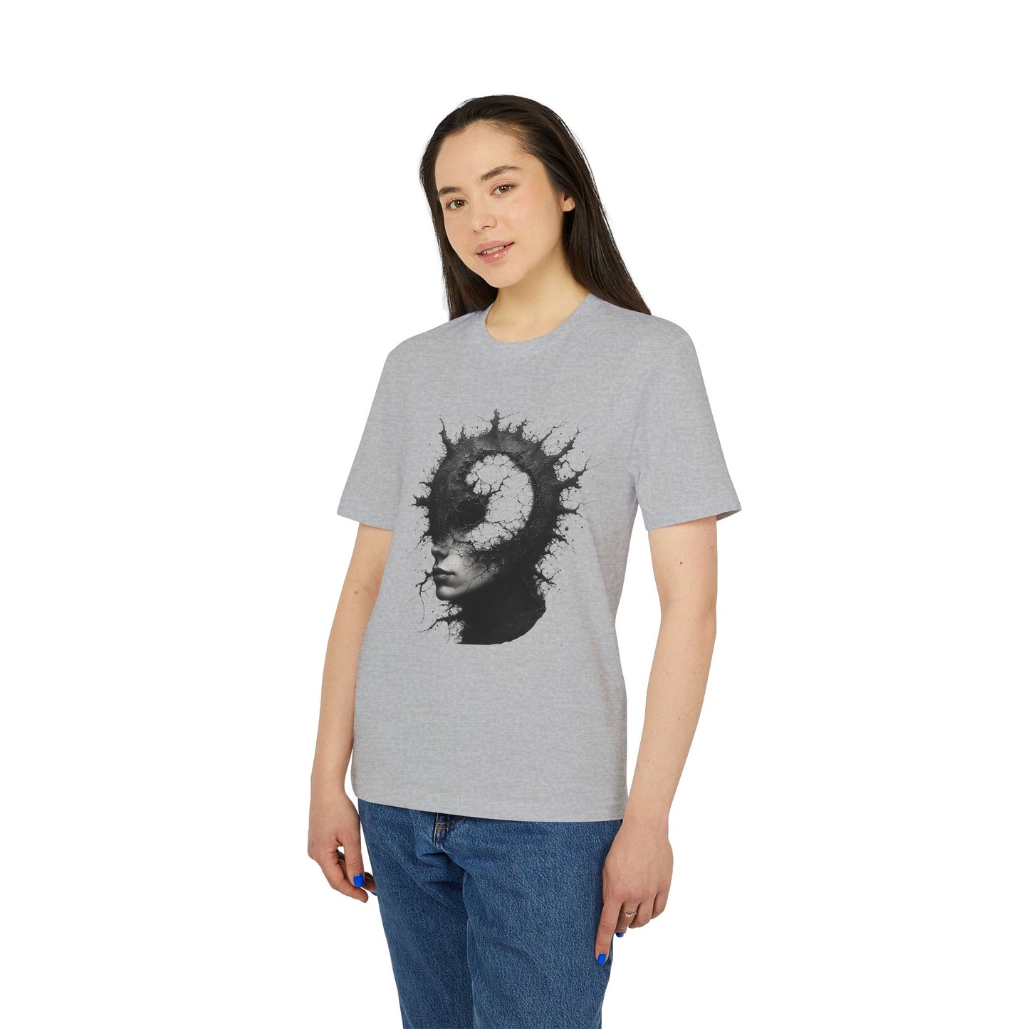 Ucique Spiral Mind T-Shirt – Surreal Cracked Head Design | Organic Cotton Eco Streetwear