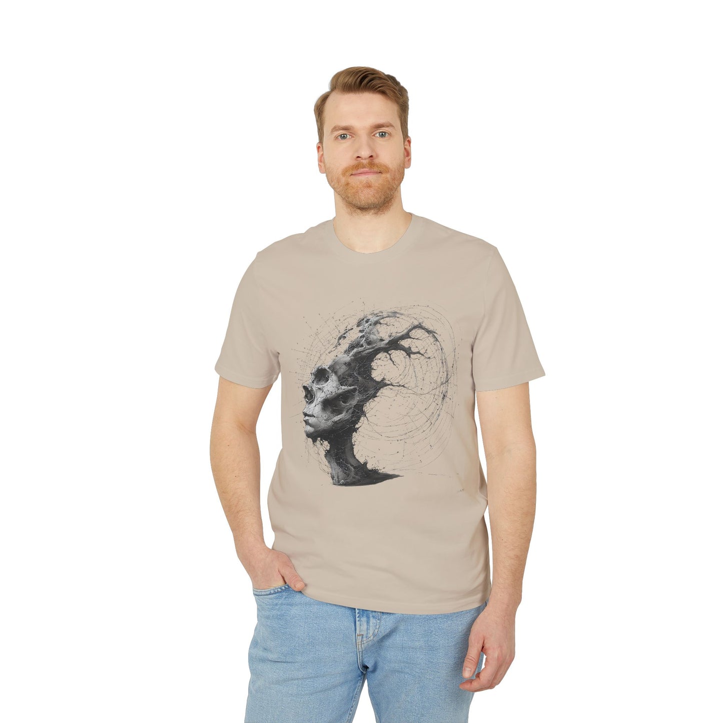 Ucique Echo Skull T-Shirt – Surreal Cosmic Anatomy Design | Organic Cotton Eco Streetwear