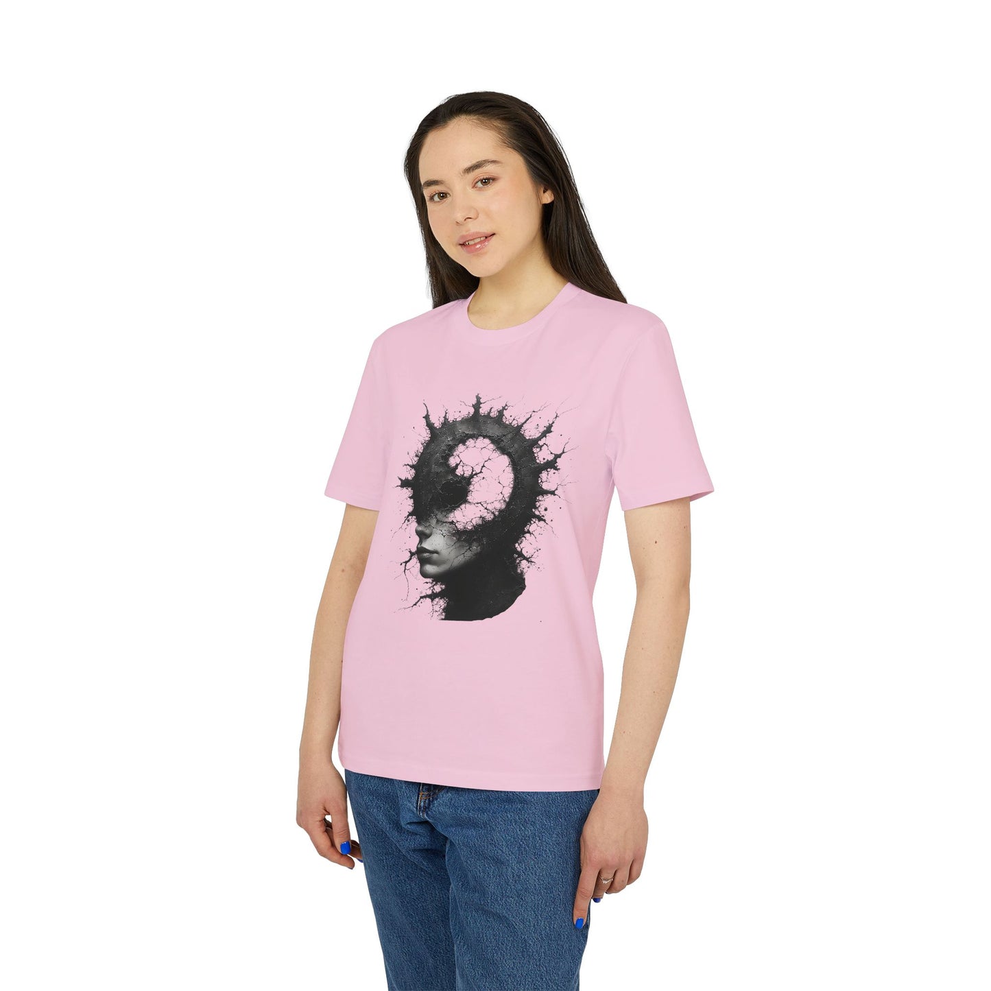 Ucique Spiral Mind T-Shirt – Surreal Cracked Head Design | Organic Cotton Eco Streetwear