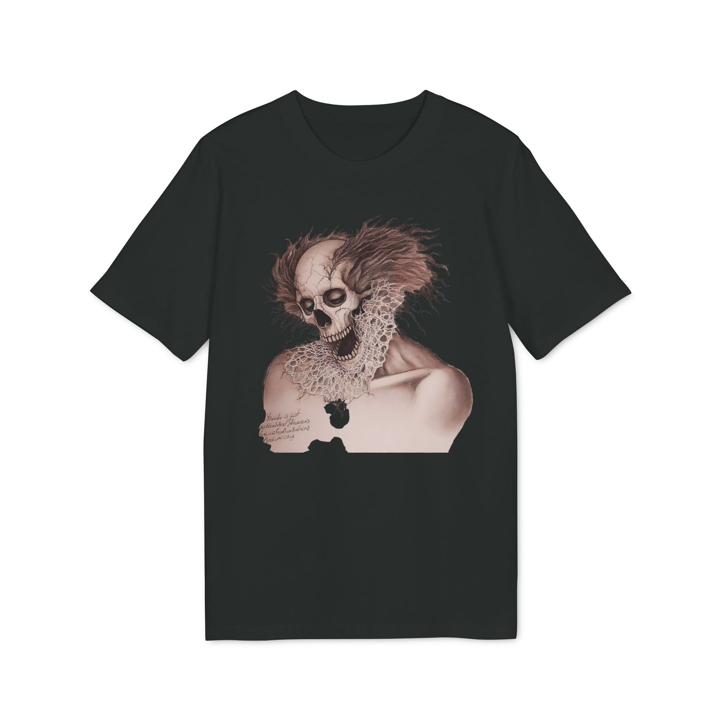 Ucique Bone Jester T-Shirt – Surreal Skull Portrait | Organic Cotton Eco Gothic Streetwear