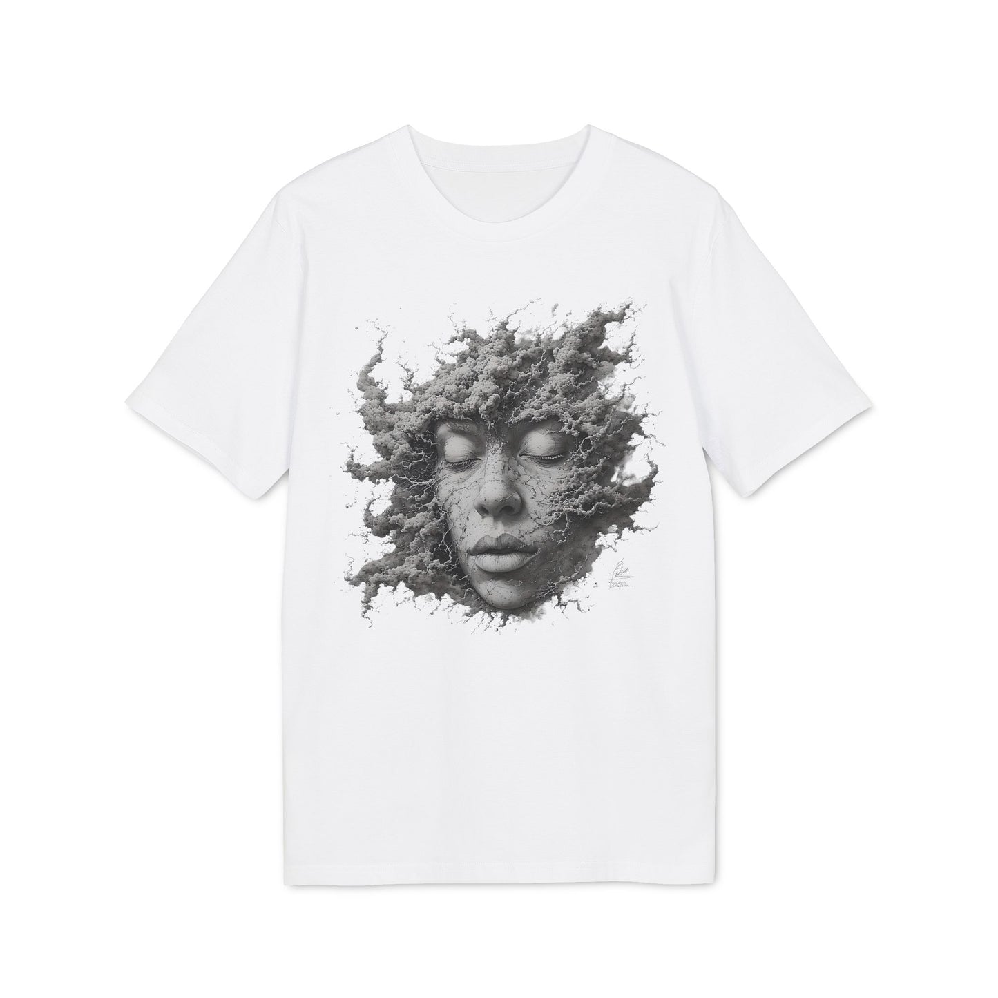 Ucique Dust of Silence T-Shirt – Surreal Face Fragment Design | Organic Cotton Eco Streetwear