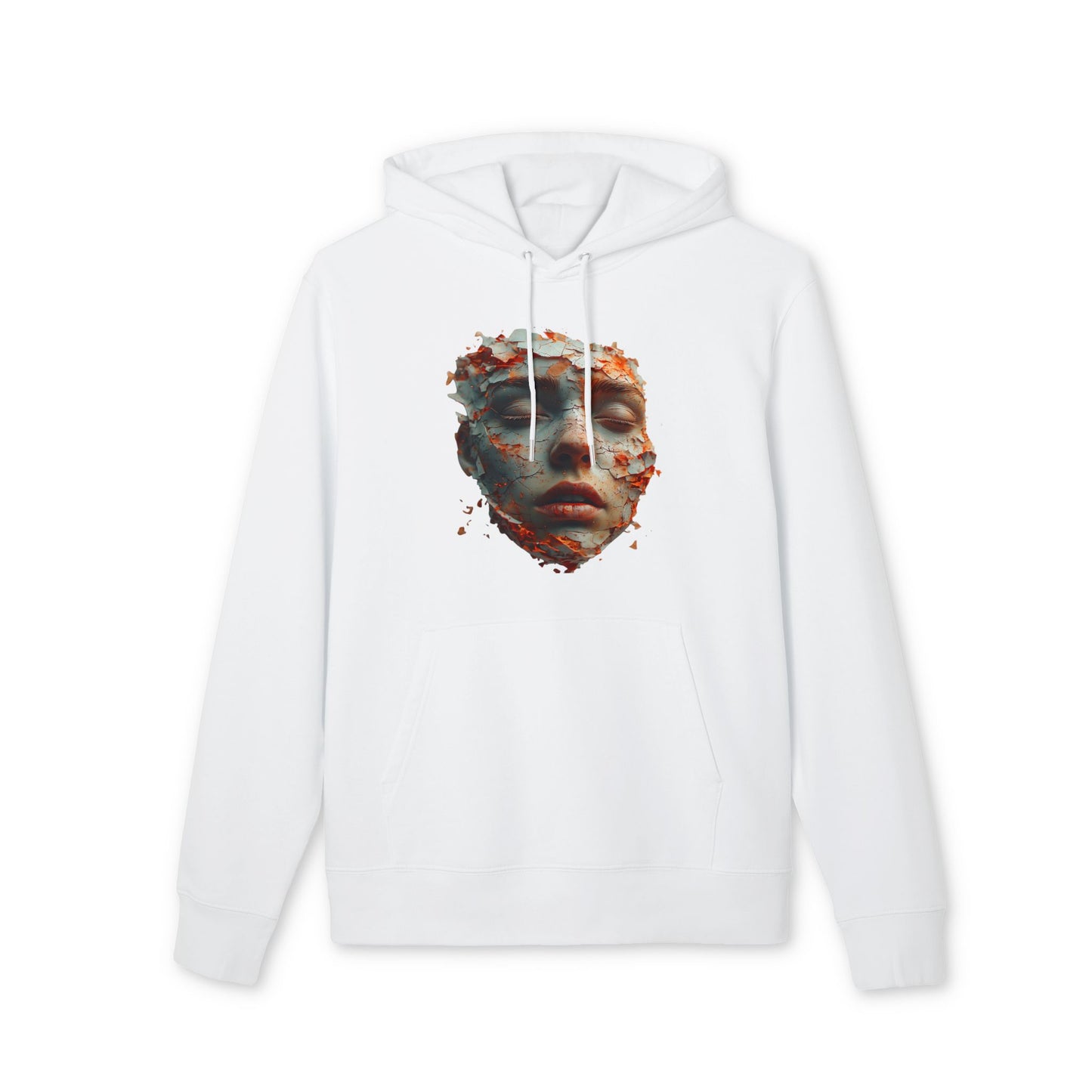 Ucique Fragmented Serenity Hoodie – Surreal Cracked Face Design | Organic Cotton Eco Gothic Streetwear
