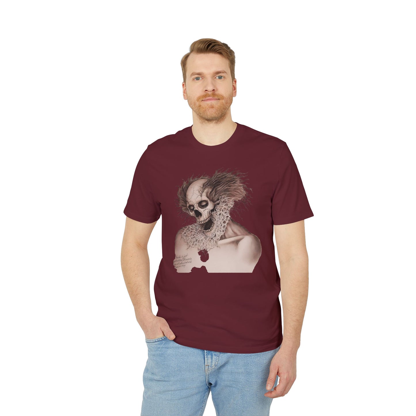 Ucique Bone Jester T-Shirt – Surreal Skull Portrait | Organic Cotton Eco Gothic Streetwear