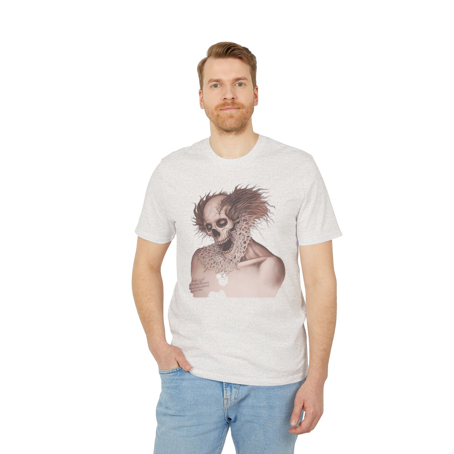 Ucique Bone Jester T-Shirt – Surreal Skull Portrait | Organic Cotton Eco Gothic Streetwear