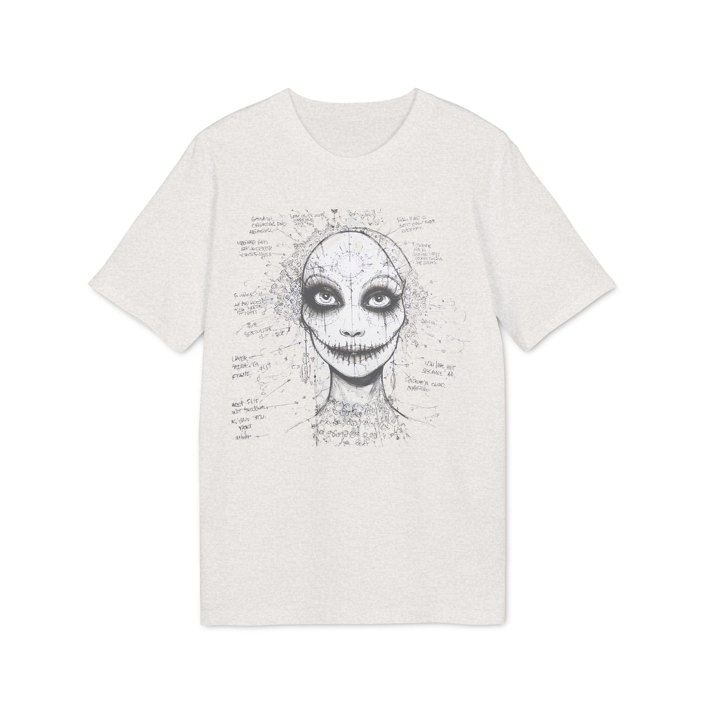 Ucique Stitched Smile T-Shirt – Surreal Gothic Face Design | Eco Unisex Streetwear