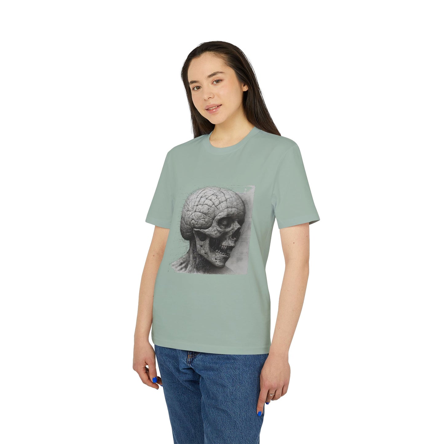 Ucique Mind Anatomy T-Shirt – Surreal Skull Blueprint Design | Organic Cotton Eco Streetwear