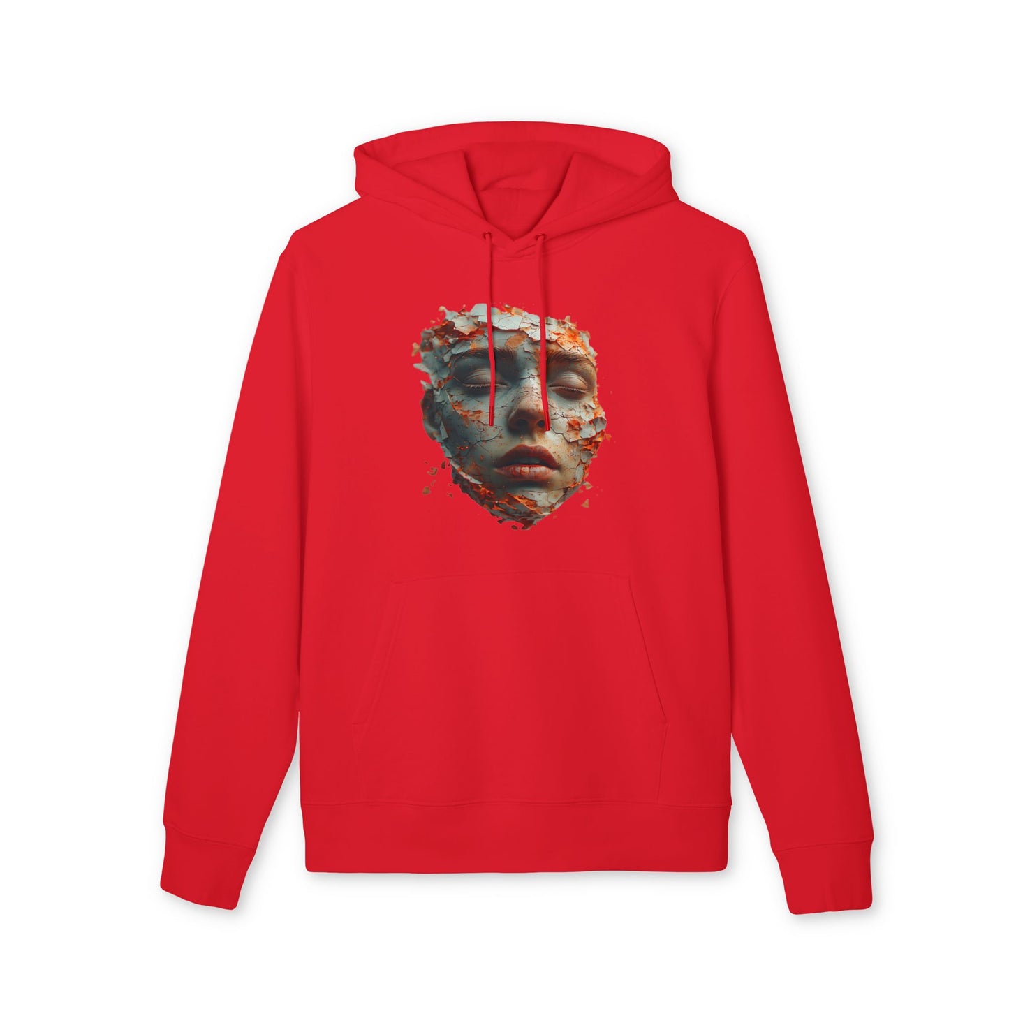 Ucique Fragmented Serenity Hoodie – Surreal Cracked Face Design | Organic Cotton Eco Gothic Streetwear