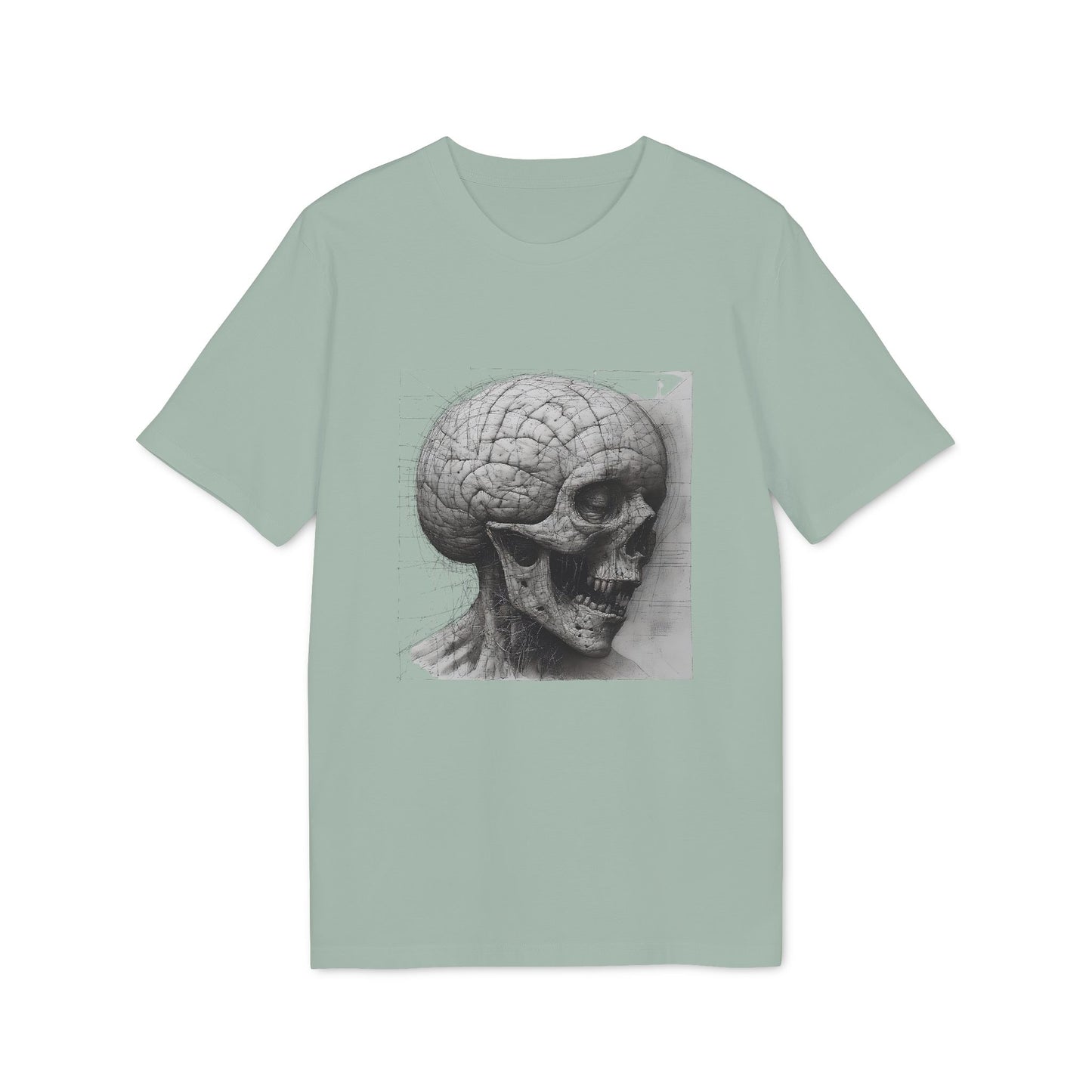 Ucique Mind Anatomy T-Shirt – Surreal Skull Blueprint Design | Organic Cotton Eco Streetwear