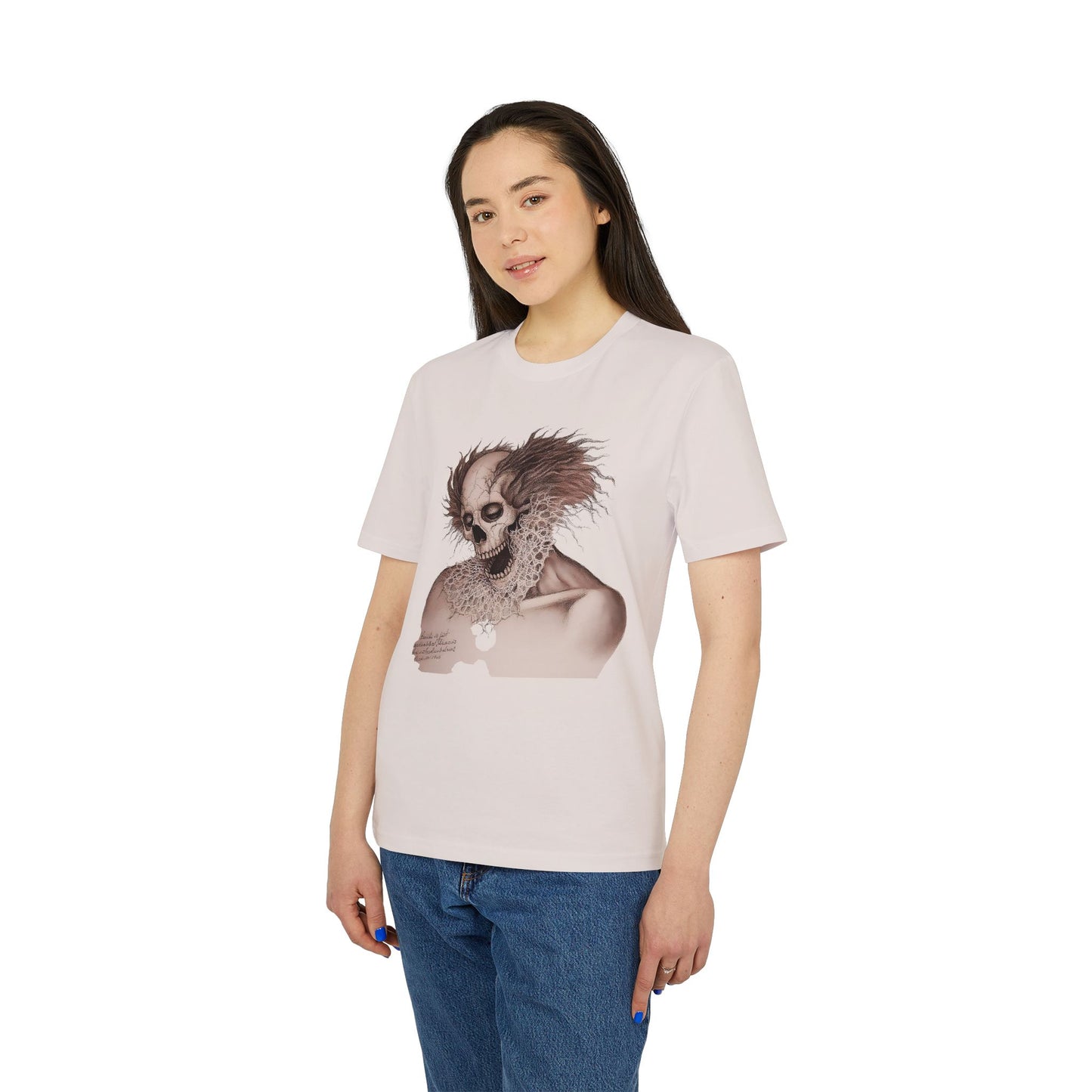 Ucique Bone Jester T-Shirt – Surreal Skull Portrait | Organic Cotton Eco Gothic Streetwear
