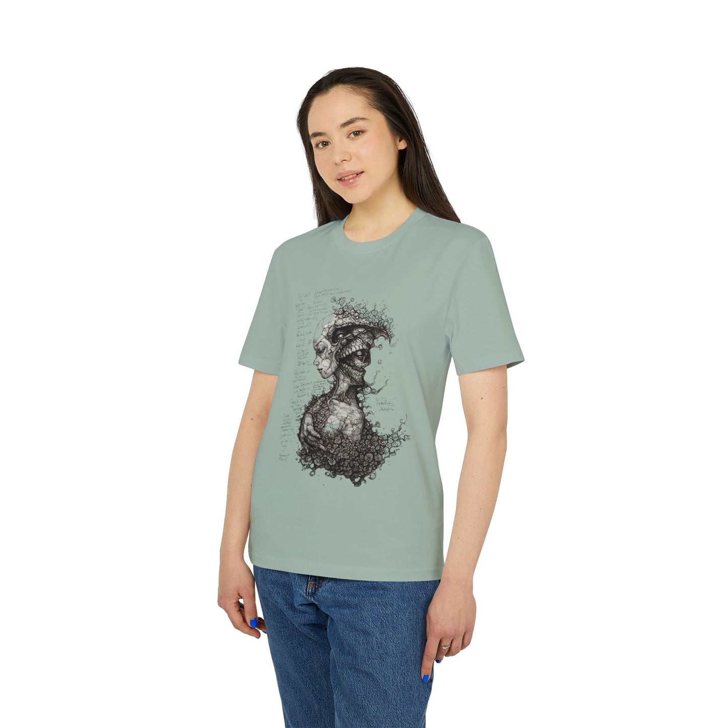 Ucique Dual Existence T-Shirt – Surreal Line-Art Fusion | Organic Cotton Eco Streetwear