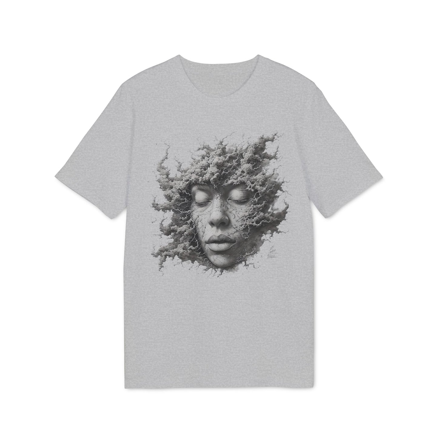 Ucique Dust of Silence T-Shirt – Surreal Face Fragment Design | Organic Cotton Eco Streetwear