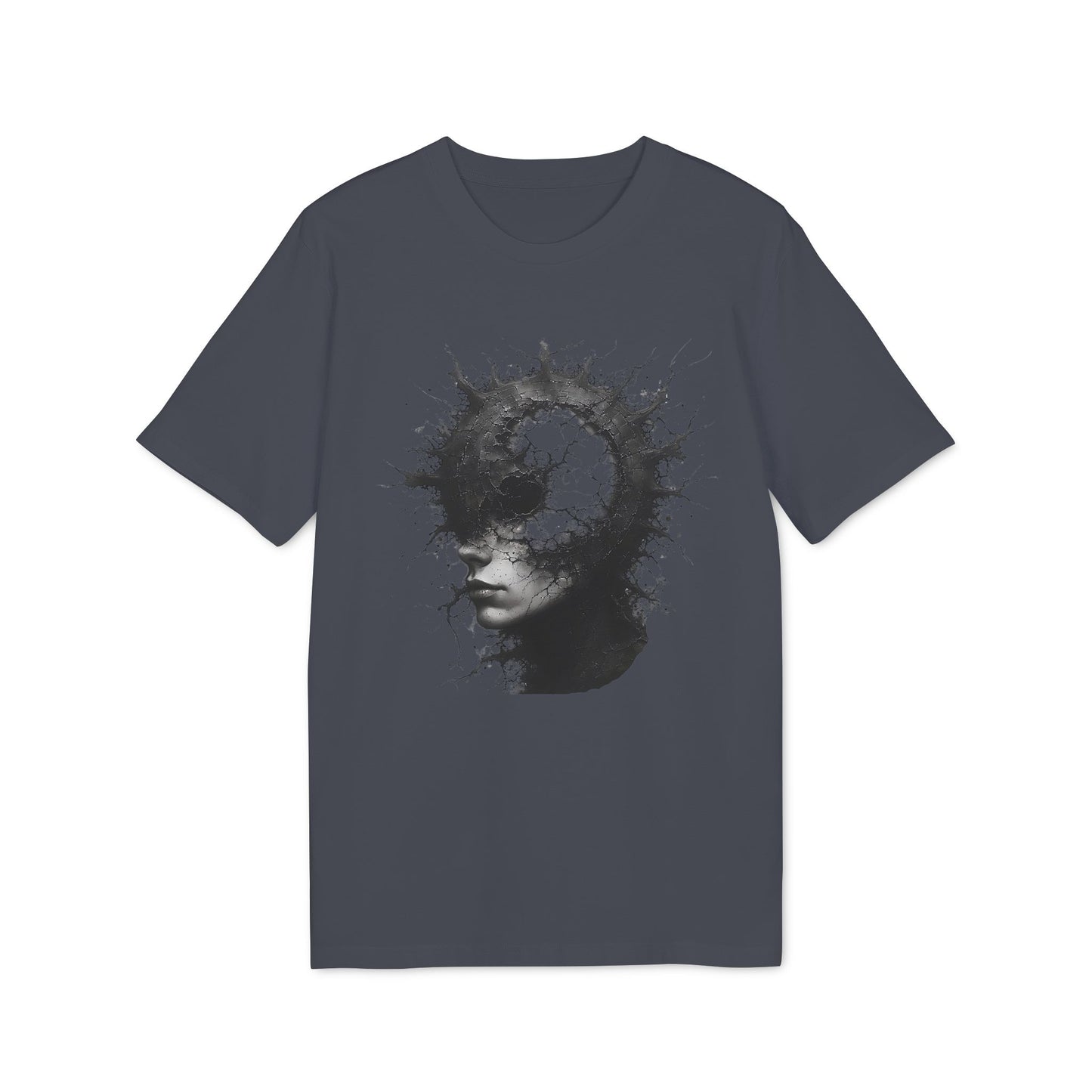 Ucique Spiral Mind T-Shirt – Surreal Cracked Head Design | Organic Cotton Eco Streetwear