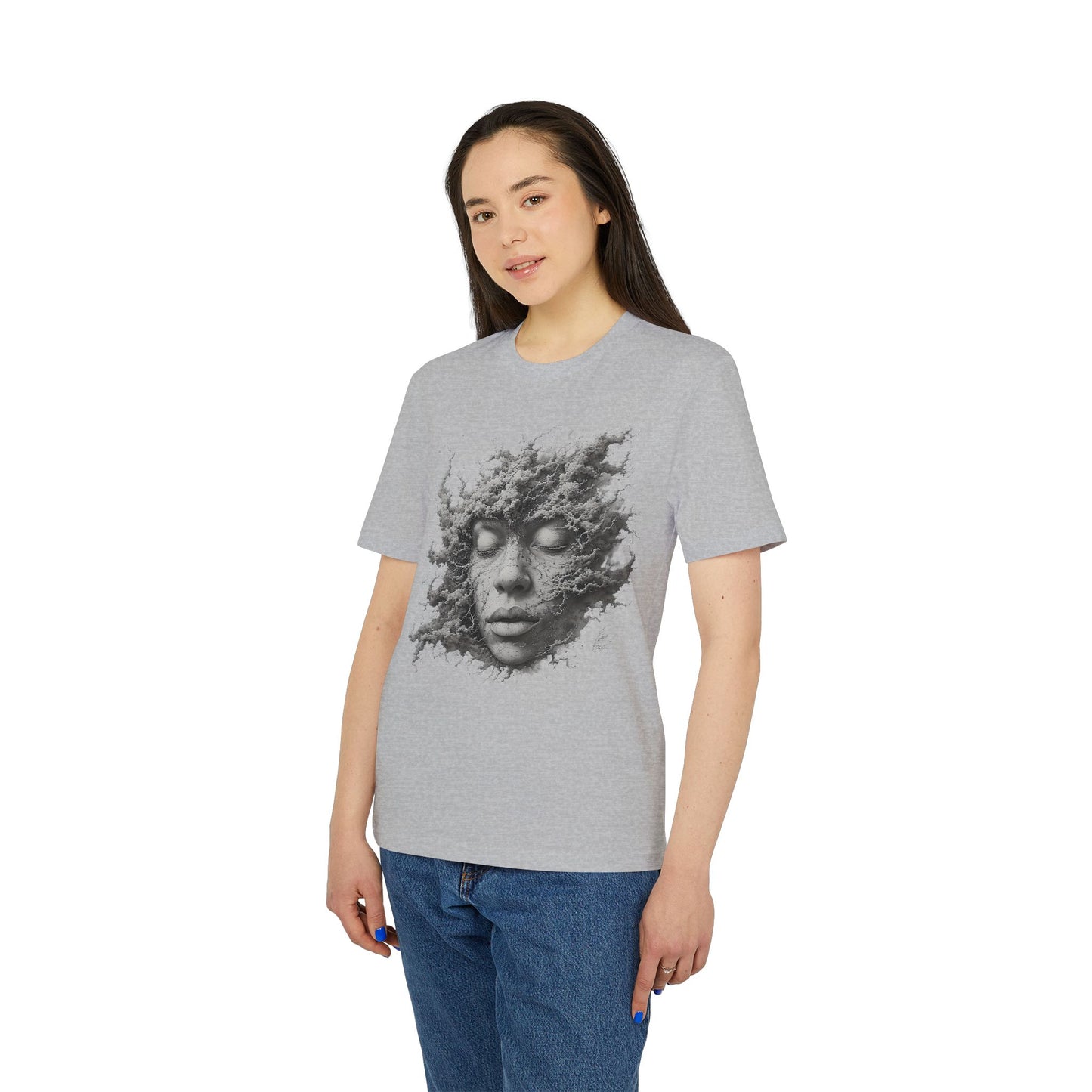 Ucique Dust of Silence T-Shirt – Surreal Face Fragment Design | Organic Cotton Eco Streetwear