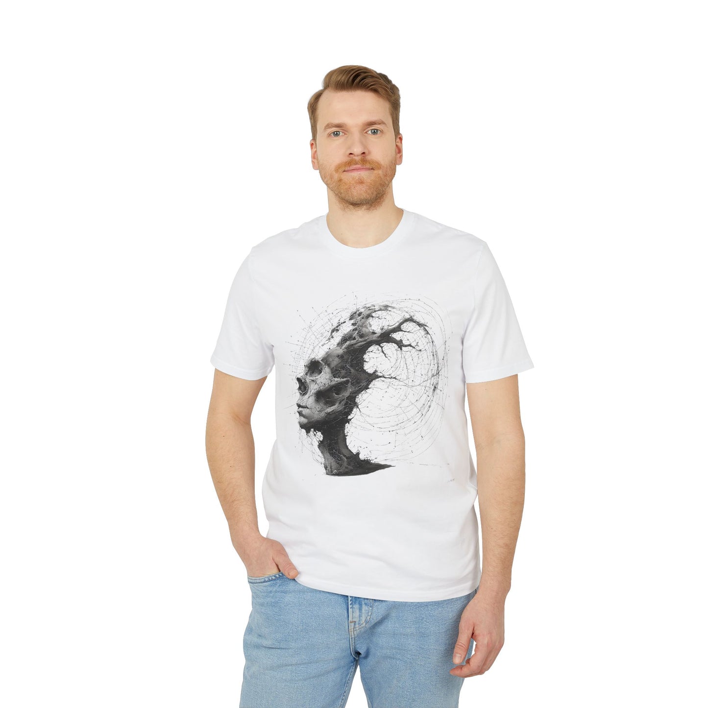 Ucique Echo Skull T-Shirt – Surreal Cosmic Anatomy Design | Organic Cotton Eco Streetwear