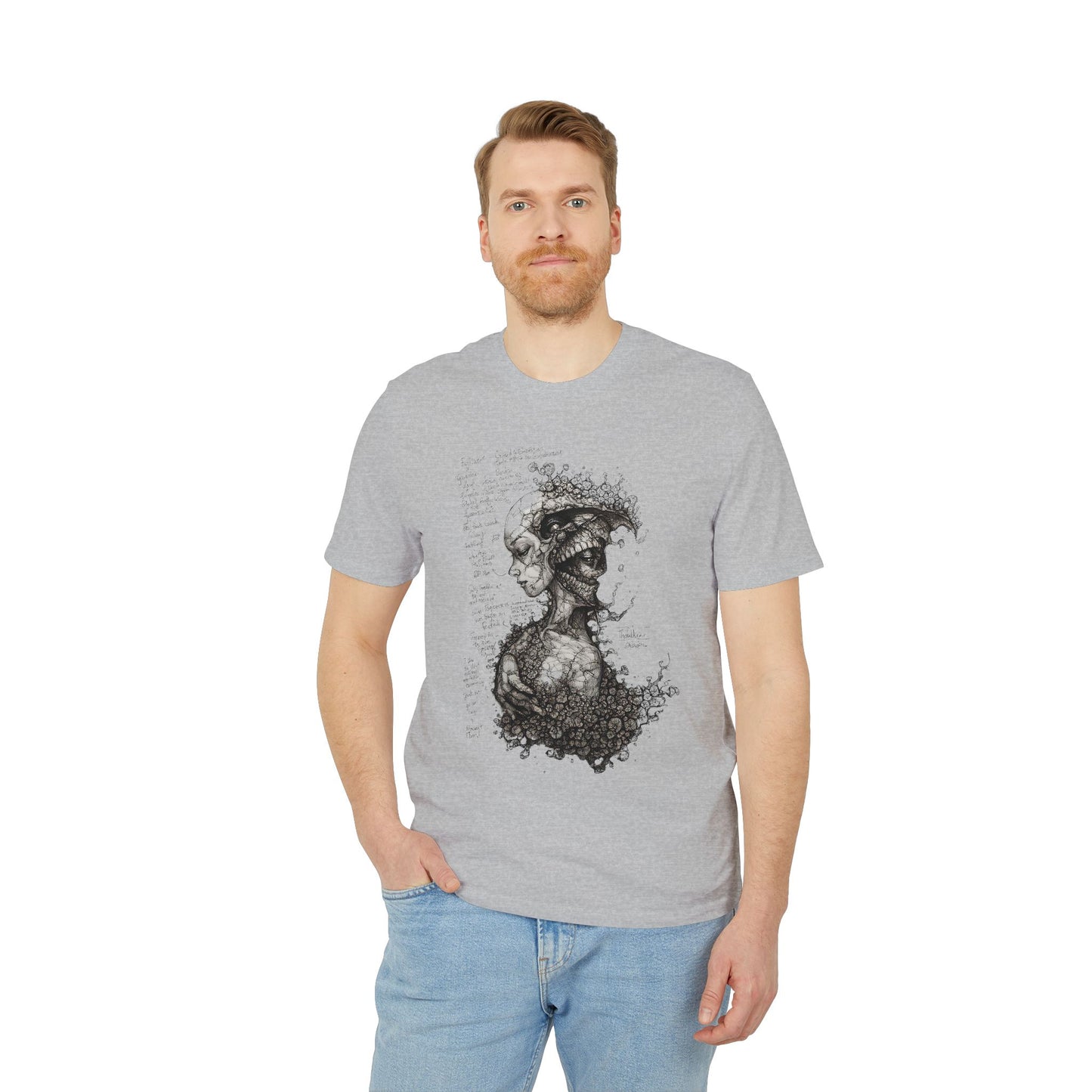Ucique Dual Existence T-Shirt – Surreal Line-Art Fusion | Organic Cotton Eco Streetwear