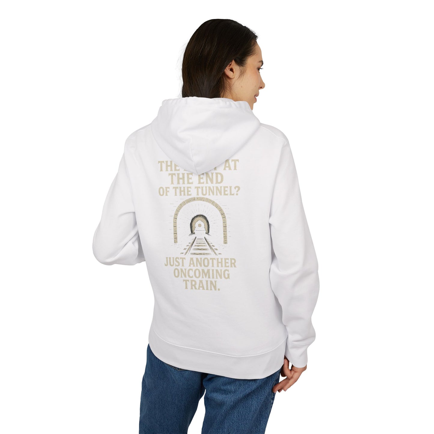Ucique Organic Tunnel Hoodie – The Light at the End? Just Another Oncoming Train | Eco Gothic Sarcasm Streetwear