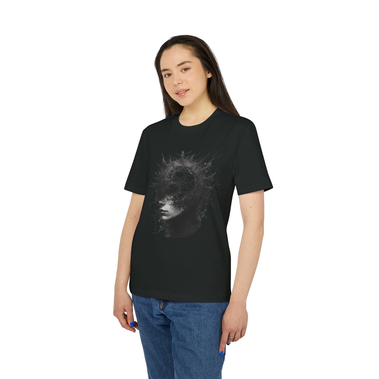Ucique Spiral Mind T-Shirt – Surreal Cracked Head Design | Organic Cotton Eco Streetwear