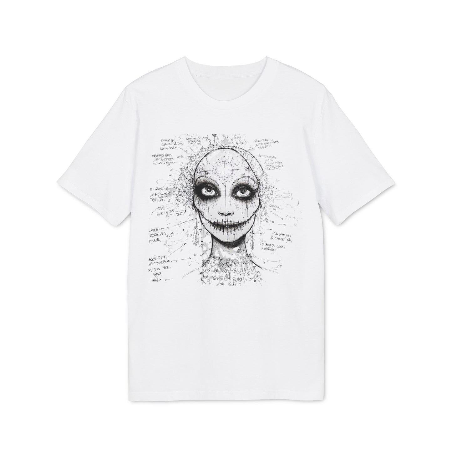Ucique Stitched Smile T-Shirt – Surreal Gothic Face Design | Eco Unisex Streetwear